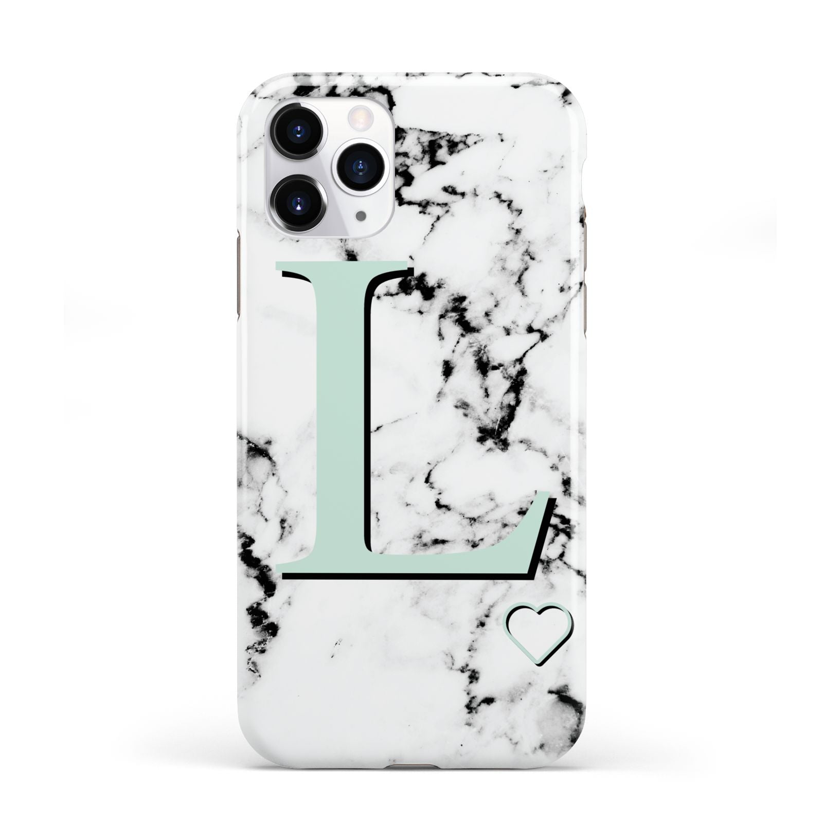 Personalised Mint Monogram Marble Heart iPhone 11 Pro 3D Tough Case