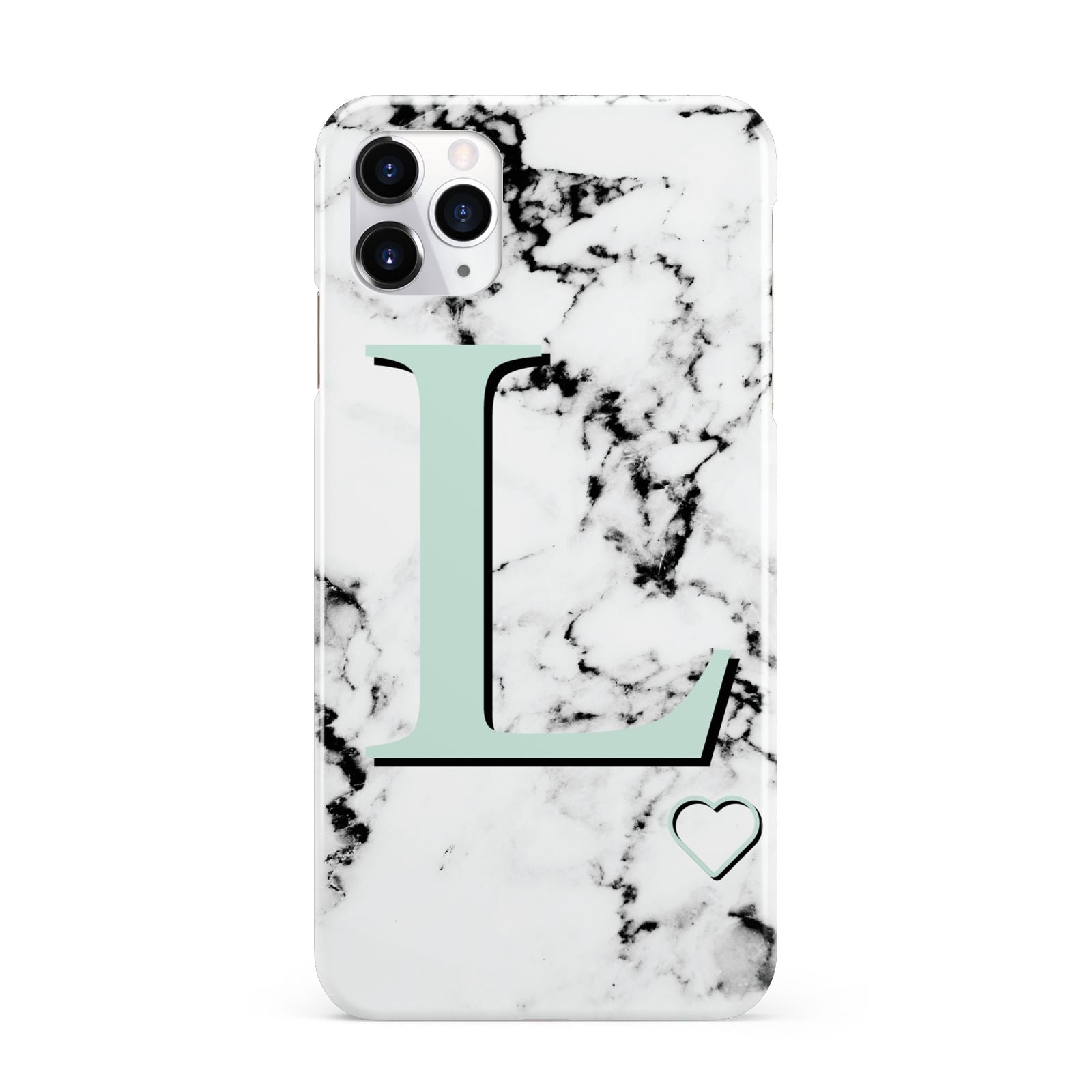 Personalised Mint Monogram Marble Heart iPhone 11 Pro Max 3D Snap Case