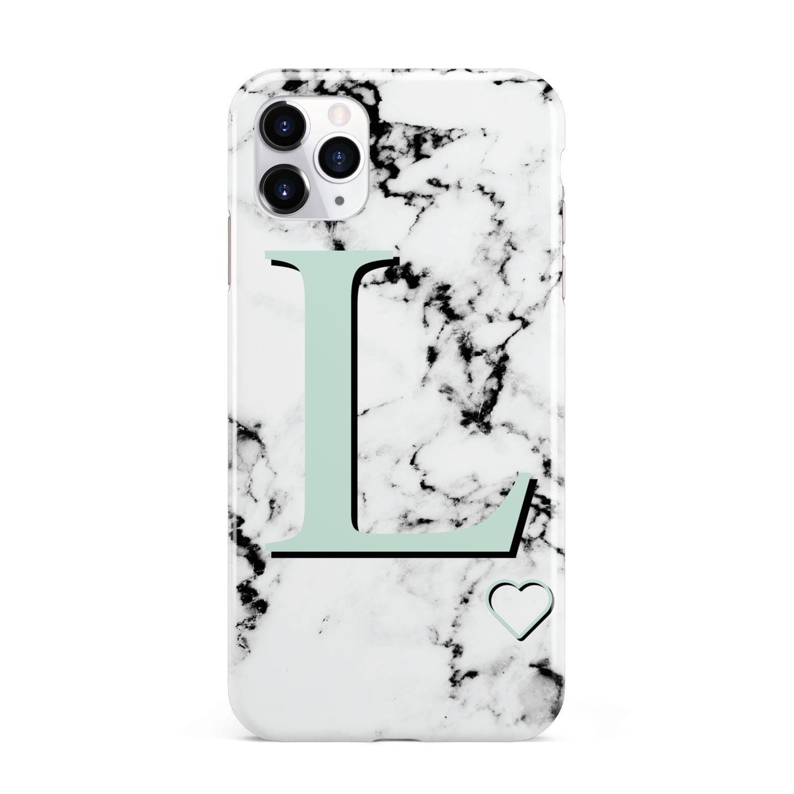 Personalised Mint Monogram Marble Heart iPhone 11 Pro Max 3D Tough Case