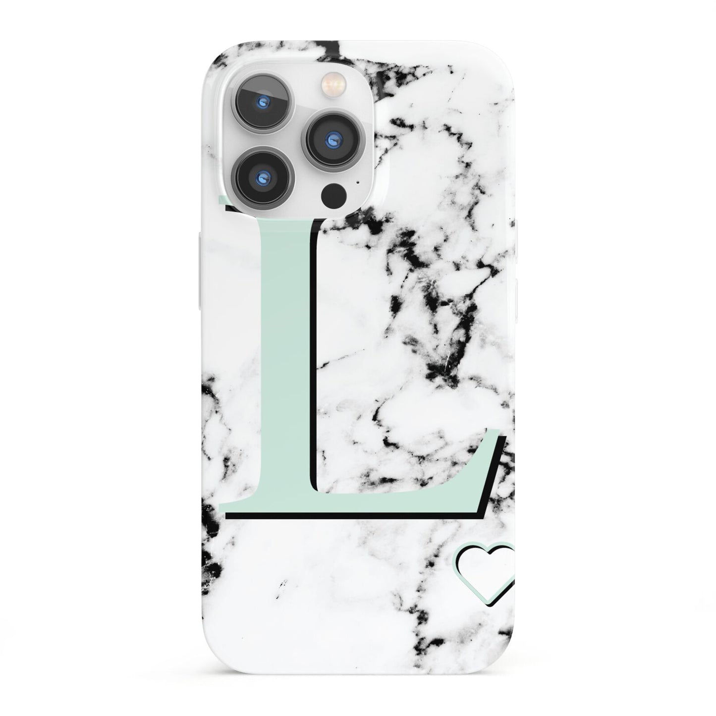 Personalised Mint Monogram Marble Heart iPhone 13 Pro Full Wrap 3D Snap Case