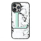 Personalised Mint Monogram Marble Heart iPhone 13 Pro Max Black Impact Case on Silver phone
