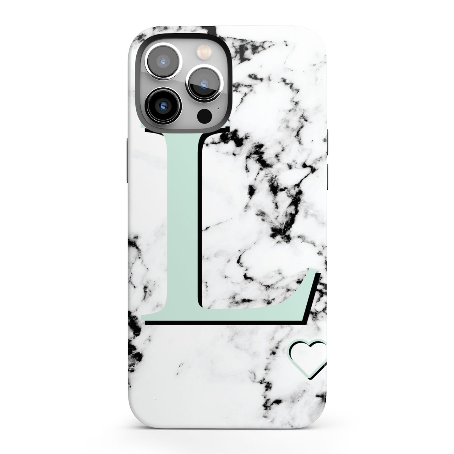 Personalised Mint Monogram Marble Heart iPhone 13 Pro Max Full Wrap 3D Tough Case
