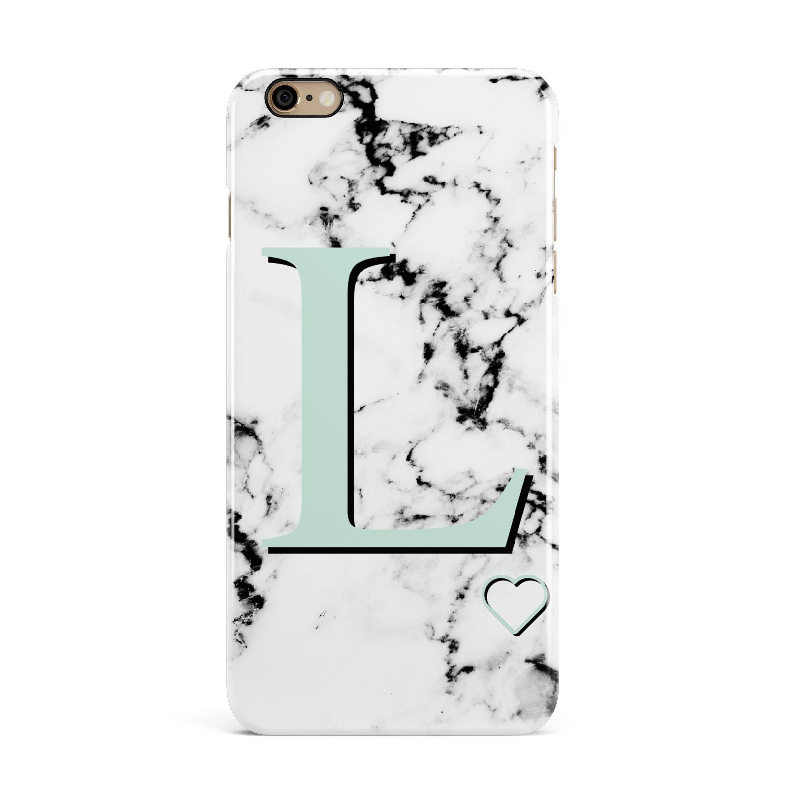 Personalised Mint Monogram Marble Heart iPhone 6 Plus 3D Snap Case on Gold Phone