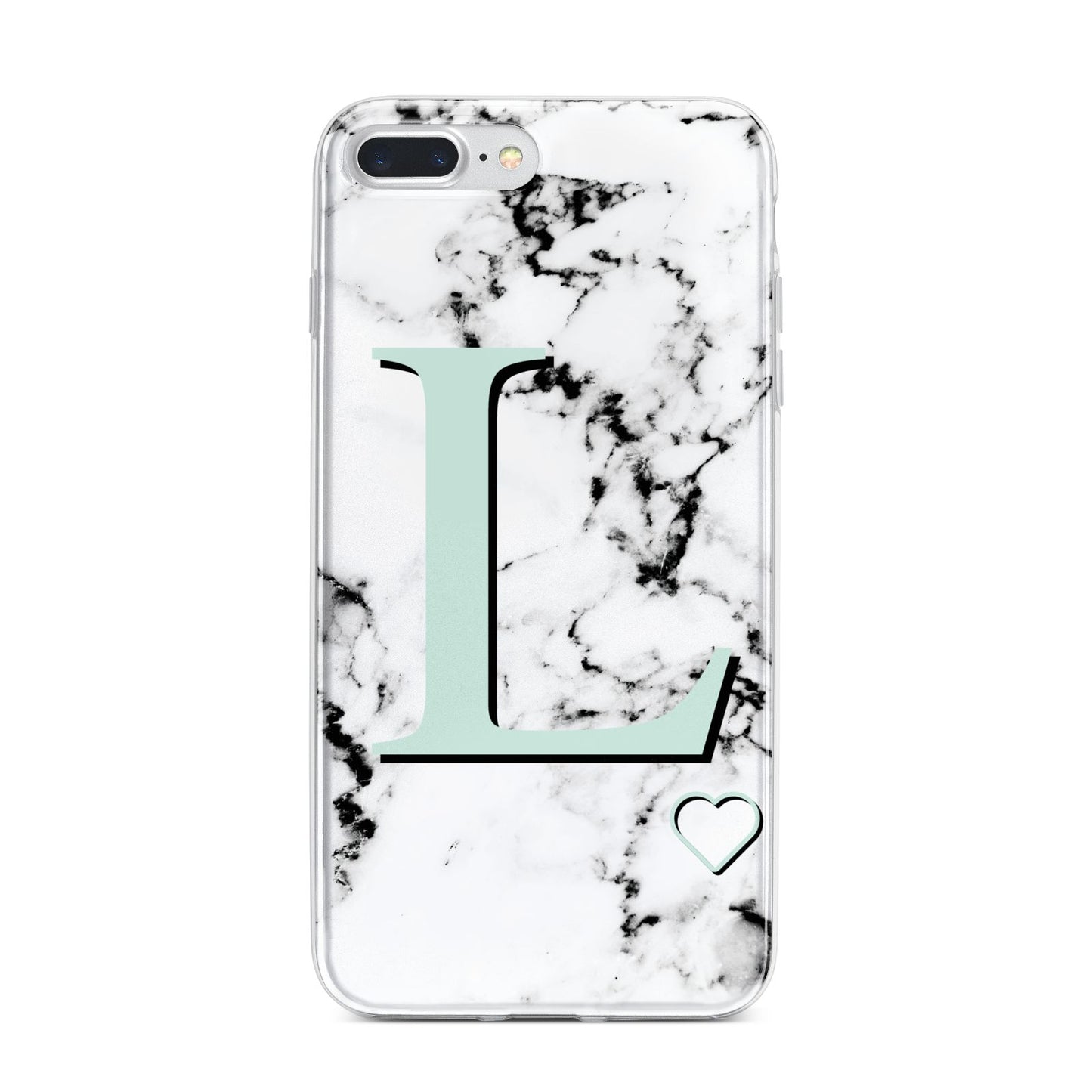 Personalised Mint Monogram Marble Heart iPhone 7 Plus Bumper Case on Silver iPhone