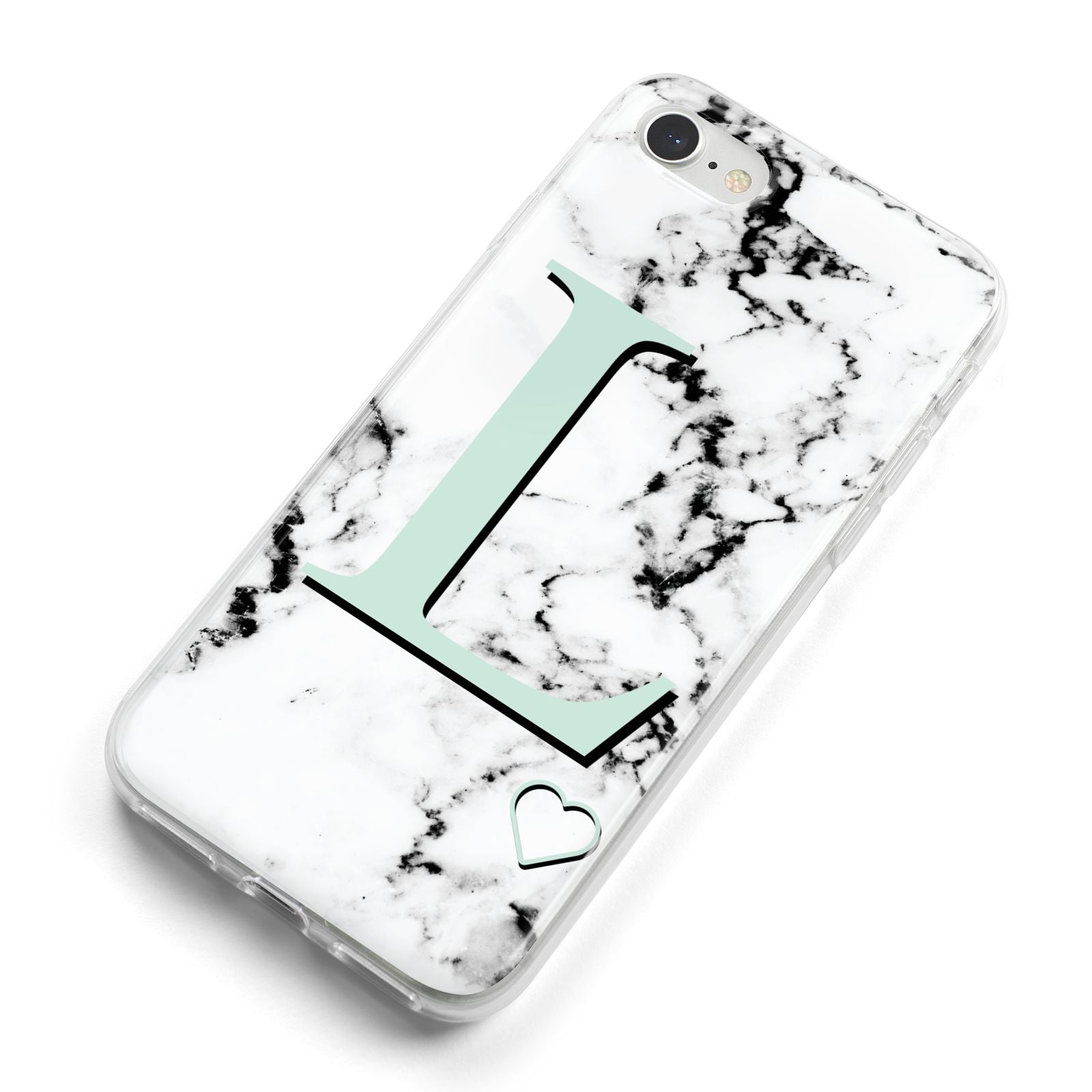 Personalised Mint Monogram Marble Heart iPhone 8 Bumper Case on Silver iPhone Alternative Image