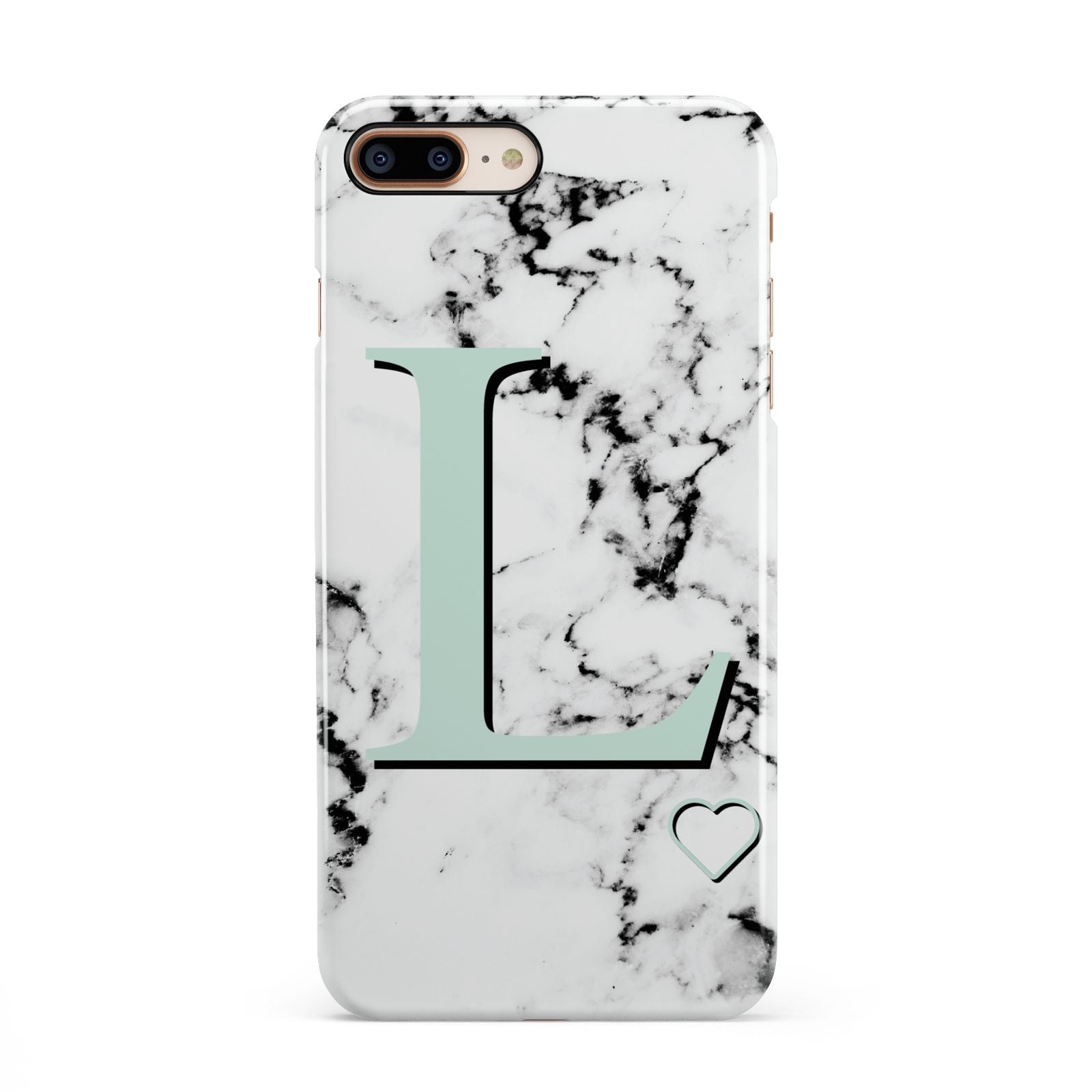 Personalised Mint Monogram Marble Heart iPhone 8 Plus 3D Snap Case on Gold Phone