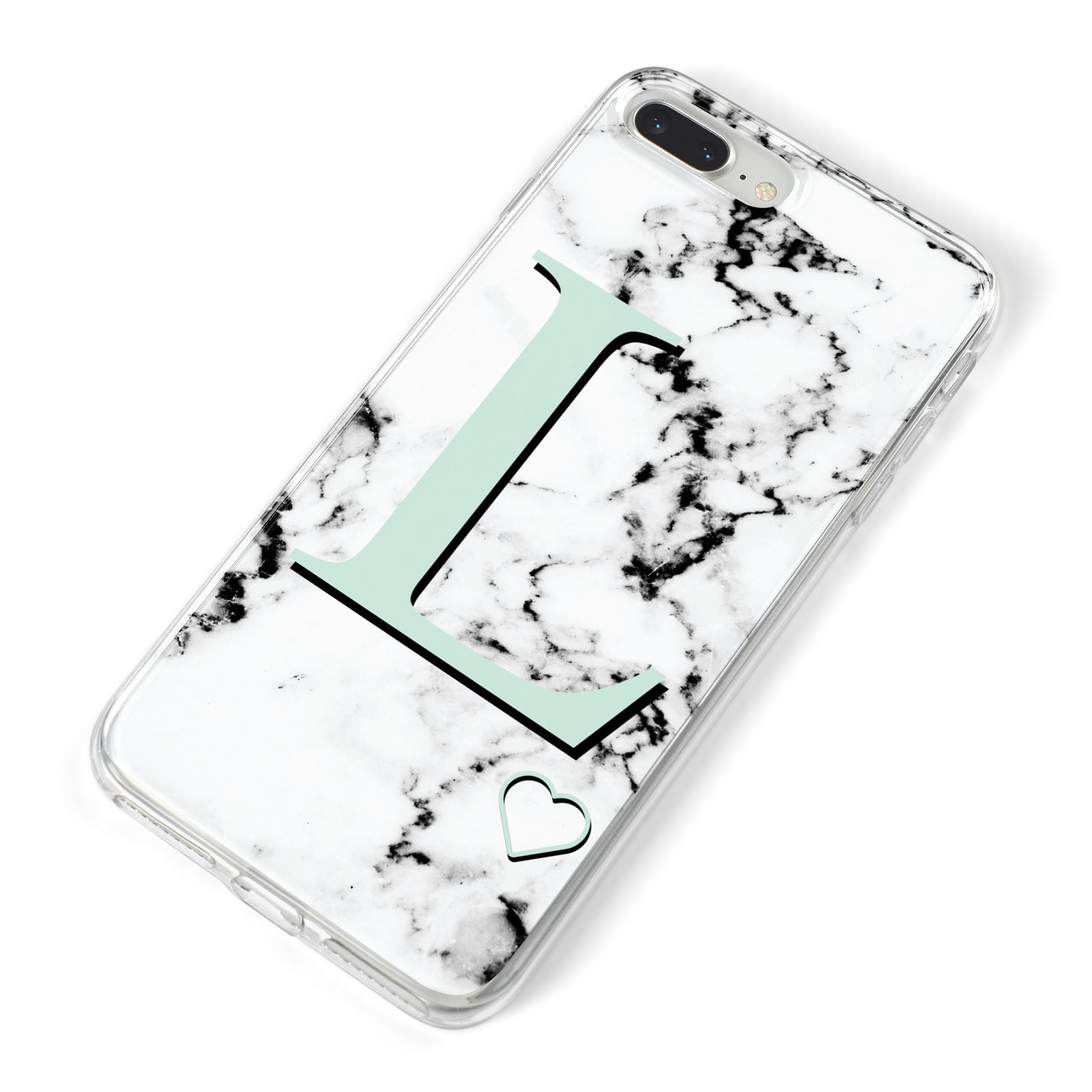 Personalised Mint Monogram Marble Heart iPhone 8 Plus Bumper Case on Silver iPhone Alternative Image