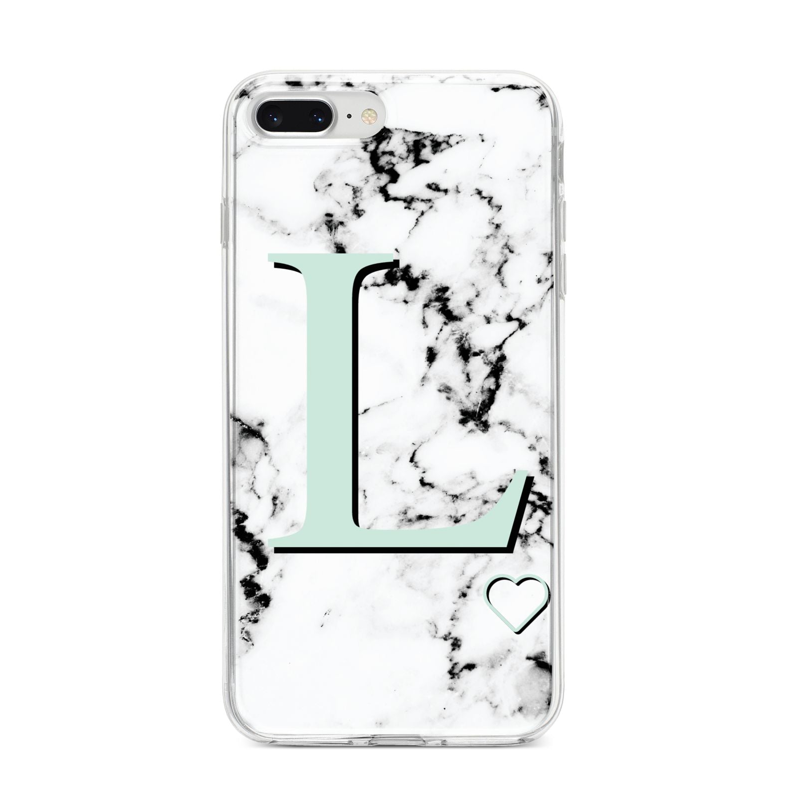 Personalised Mint Monogram Marble Heart iPhone 8 Plus Bumper Case on Silver iPhone