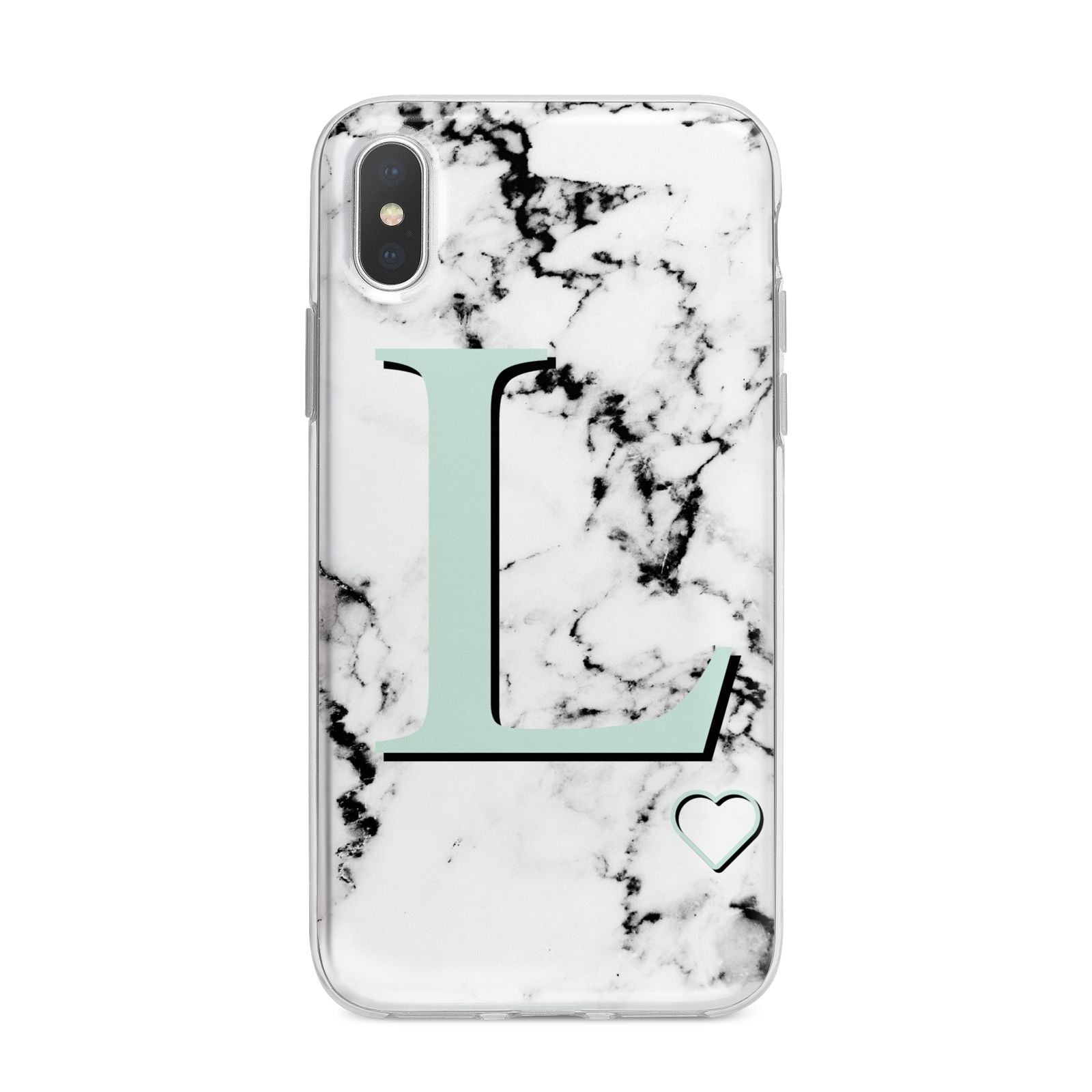 Personalised Mint Monogram Marble Heart iPhone X Bumper Case on Silver iPhone Alternative Image 1