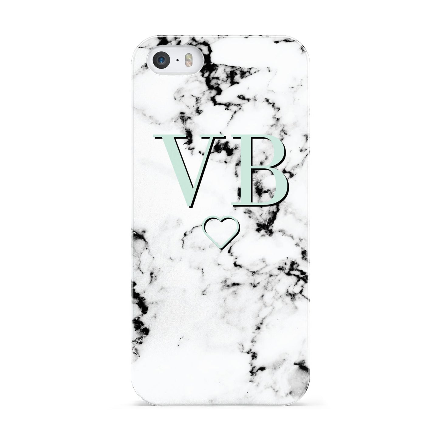Personalised Mint Monogrammed Heart Marble Apple iPhone 5 Case