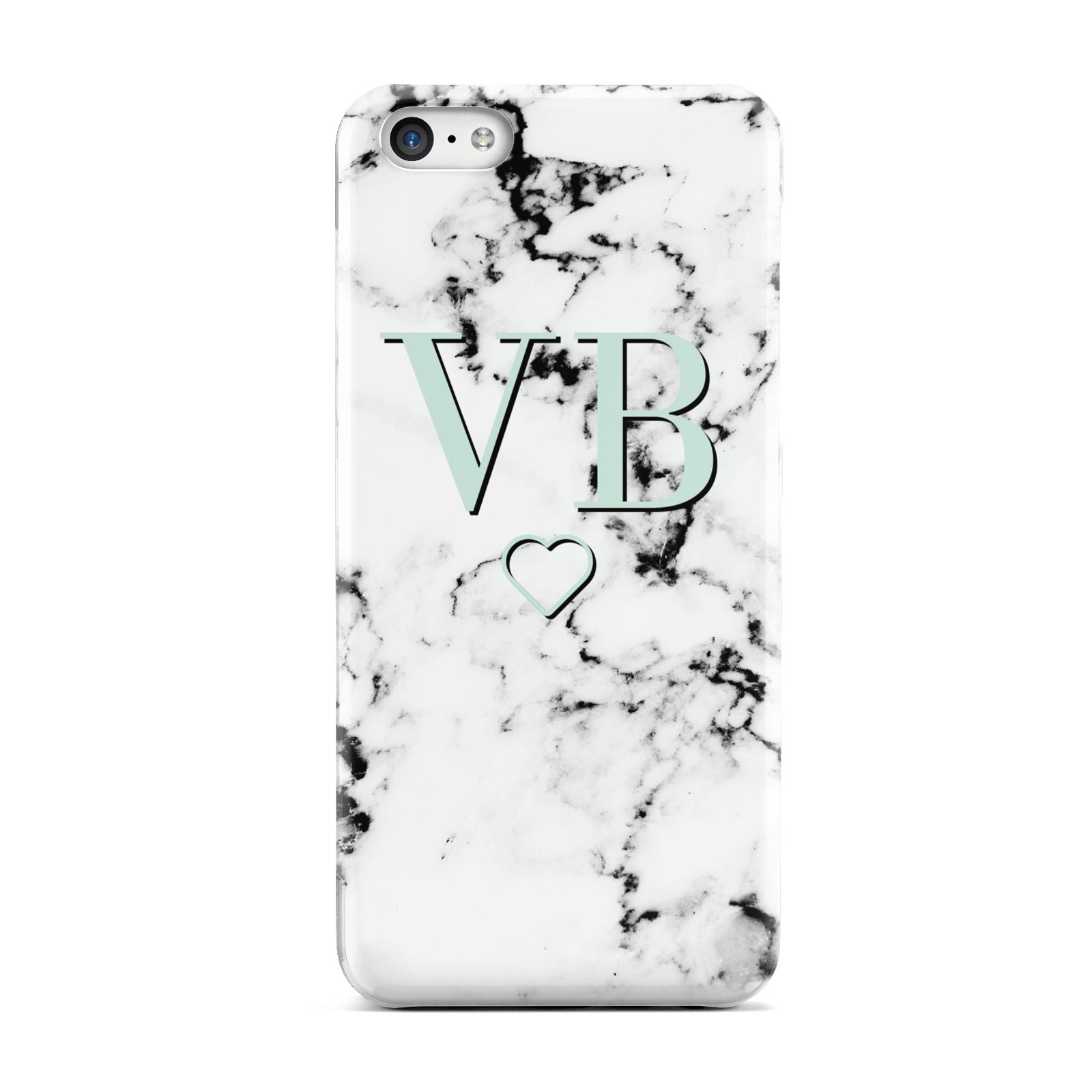 Personalised Mint Monogrammed Heart Marble Apple iPhone 5c Case