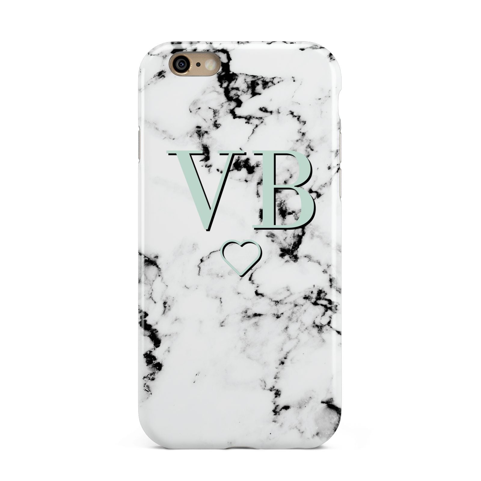 Personalised Mint Monogrammed Heart Marble Apple iPhone 6 3D Tough Case