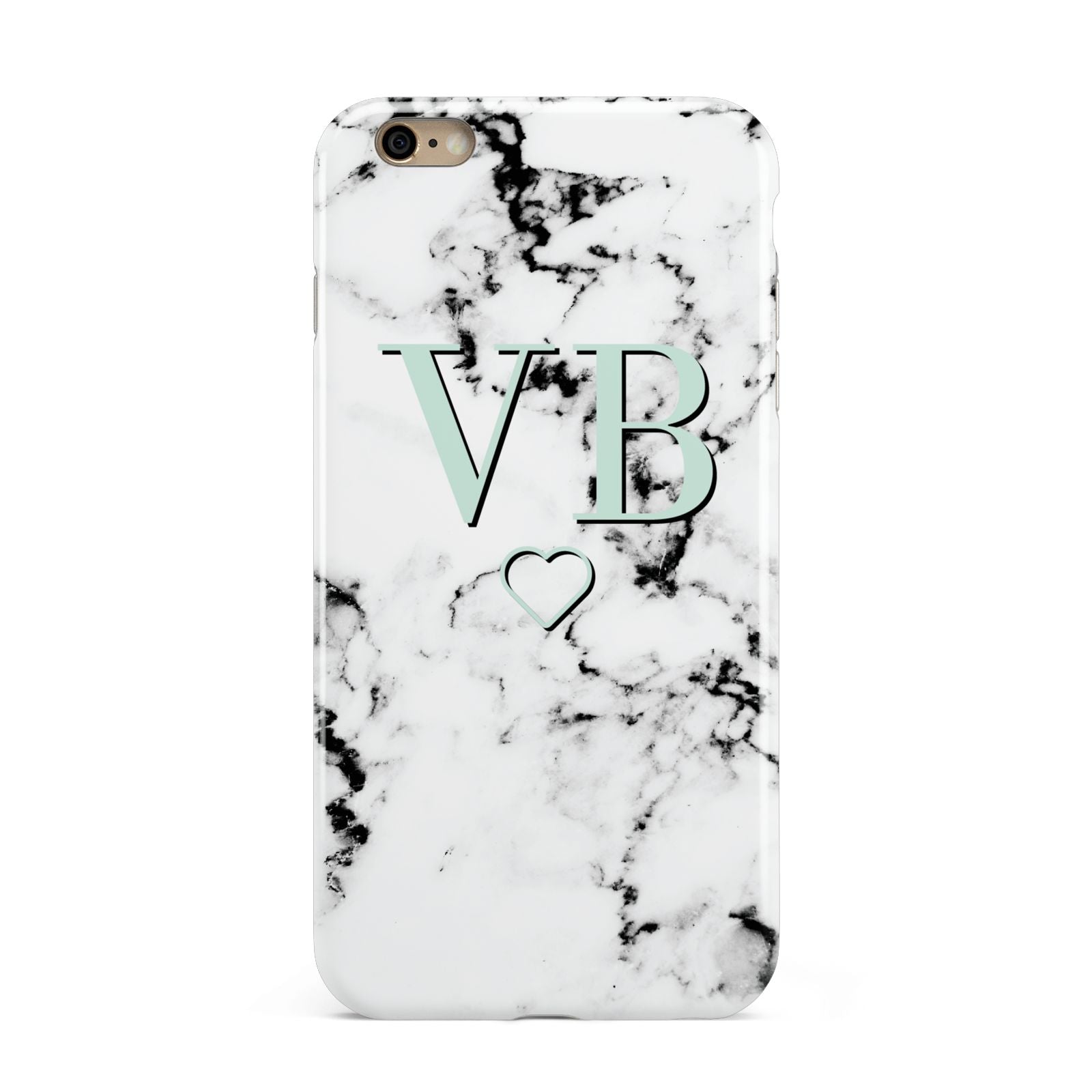 Personalised Mint Monogrammed Heart Marble Apple iPhone 6 Plus 3D Tough Case