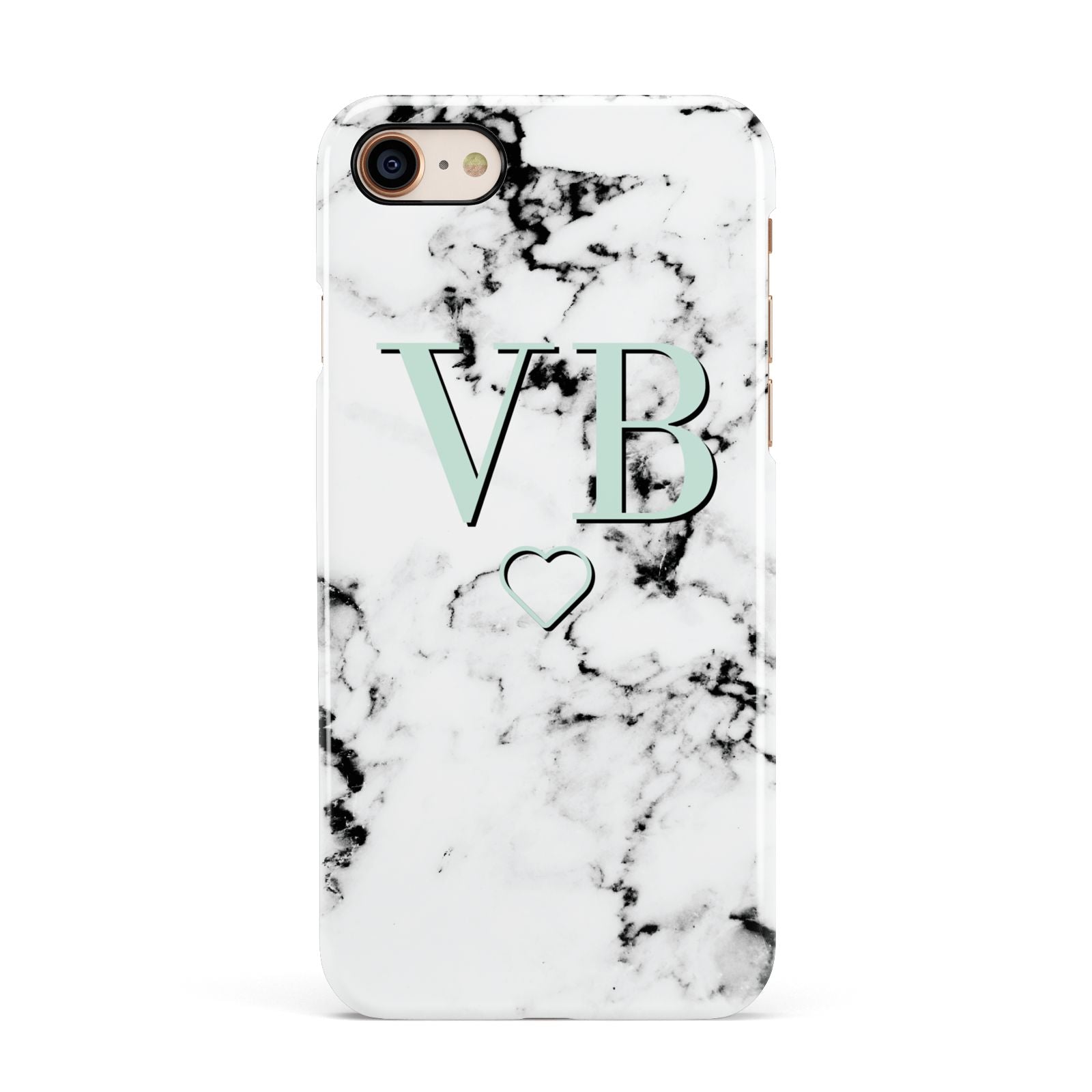 Personalised Mint Monogrammed Heart Marble Apple iPhone 7 8 3D Snap Case