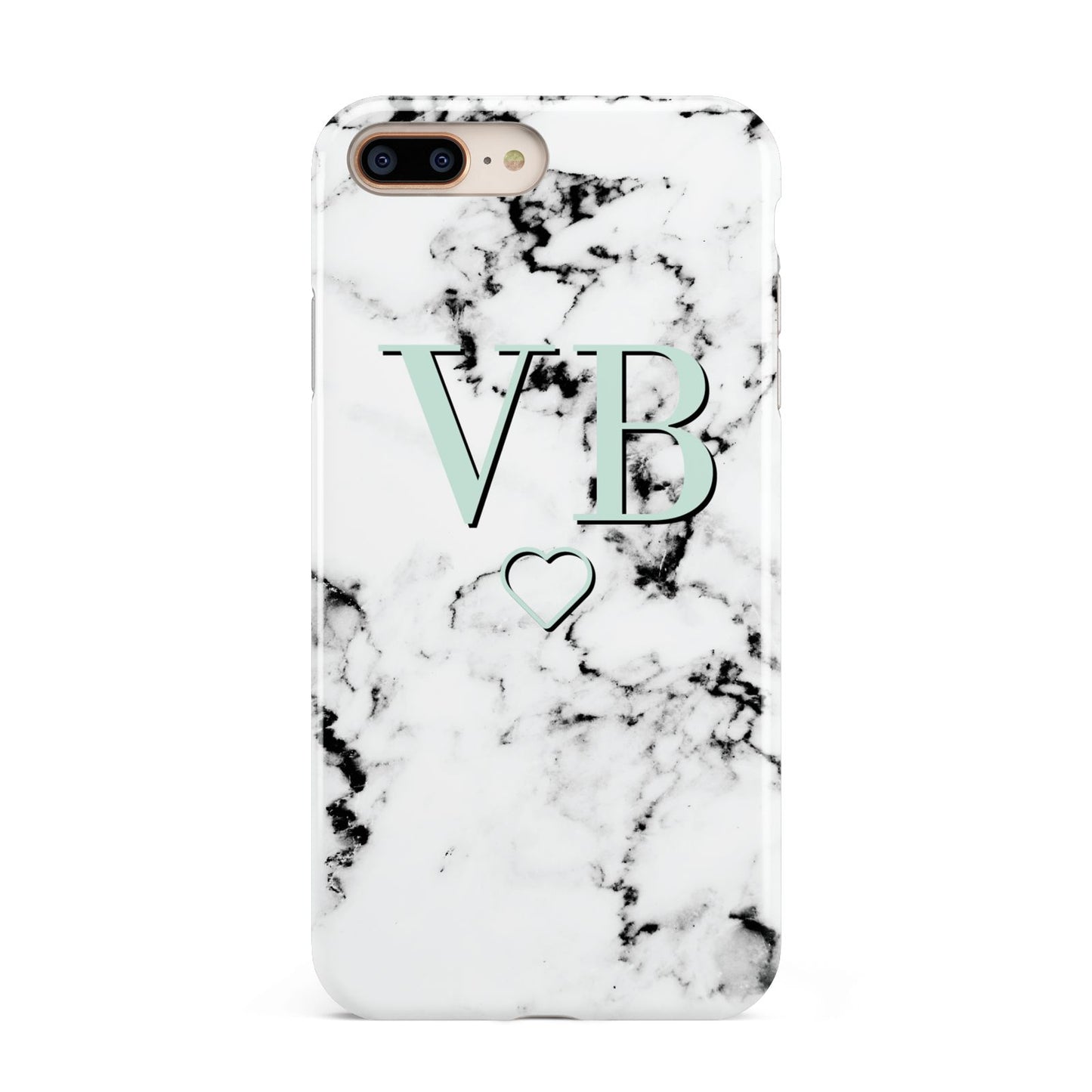 Personalised Mint Monogrammed Heart Marble Apple iPhone 7 8 Plus 3D Tough Case
