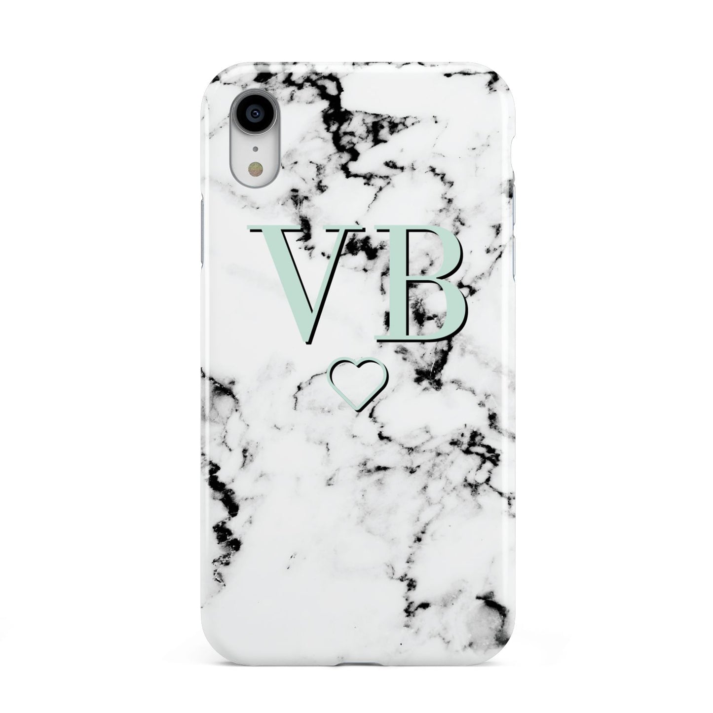 Personalised Mint Monogrammed Heart Marble Apple iPhone XR White 3D Tough Case