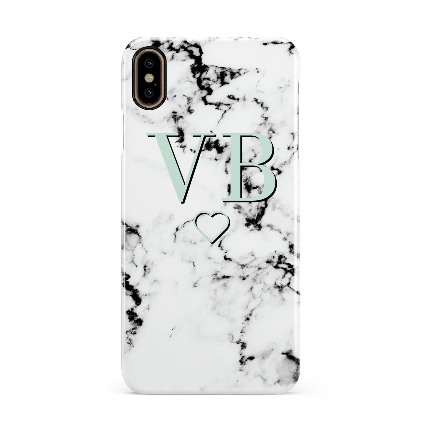 Personalised Mint Monogrammed Heart Marble Apple iPhone Xs Max 3D Snap Case