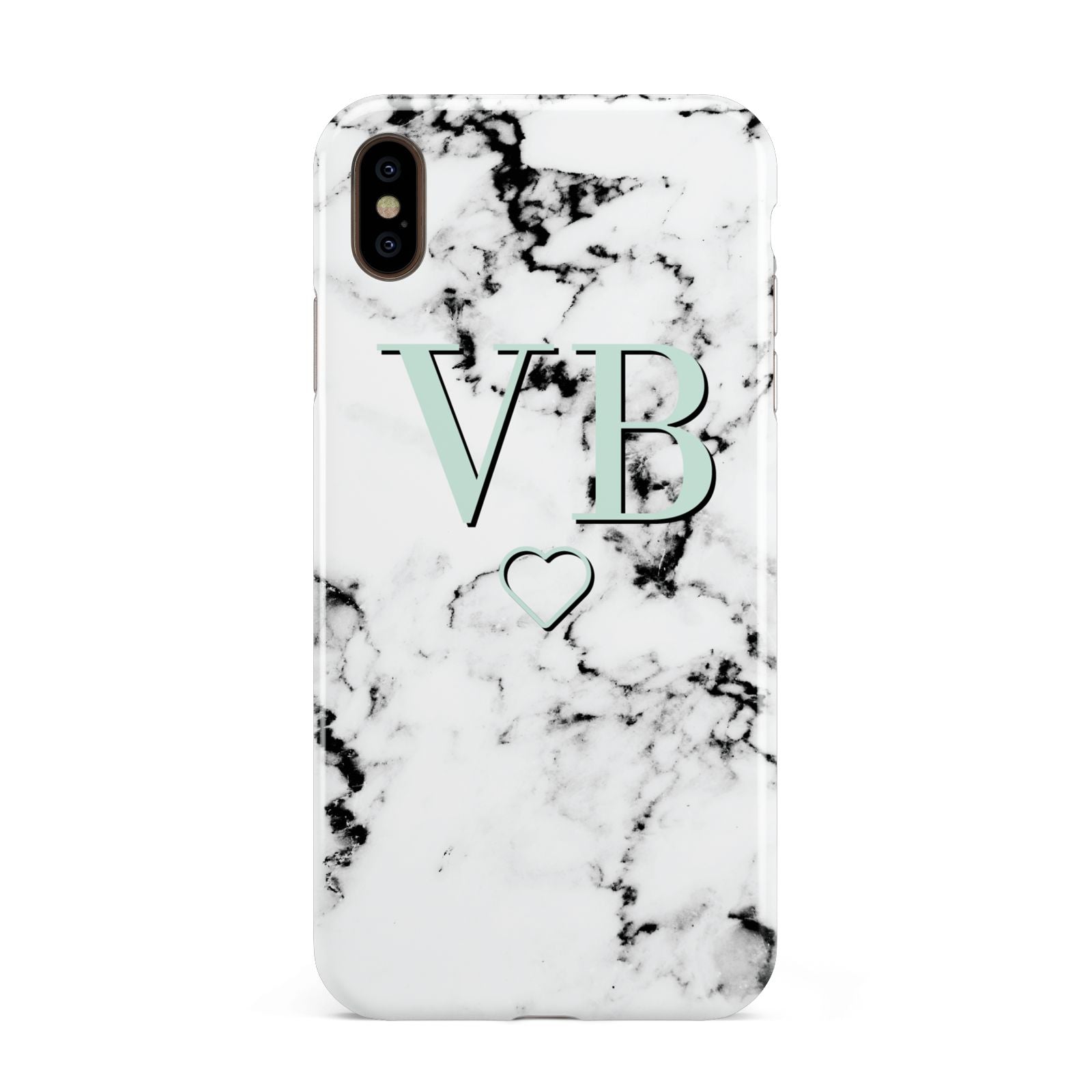 Personalised Mint Monogrammed Heart Marble Apple iPhone Xs Max 3D Tough Case
