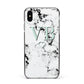 Personalised Mint Monogrammed Heart Marble Apple iPhone Xs Max Impact Case Black Edge on Silver Phone