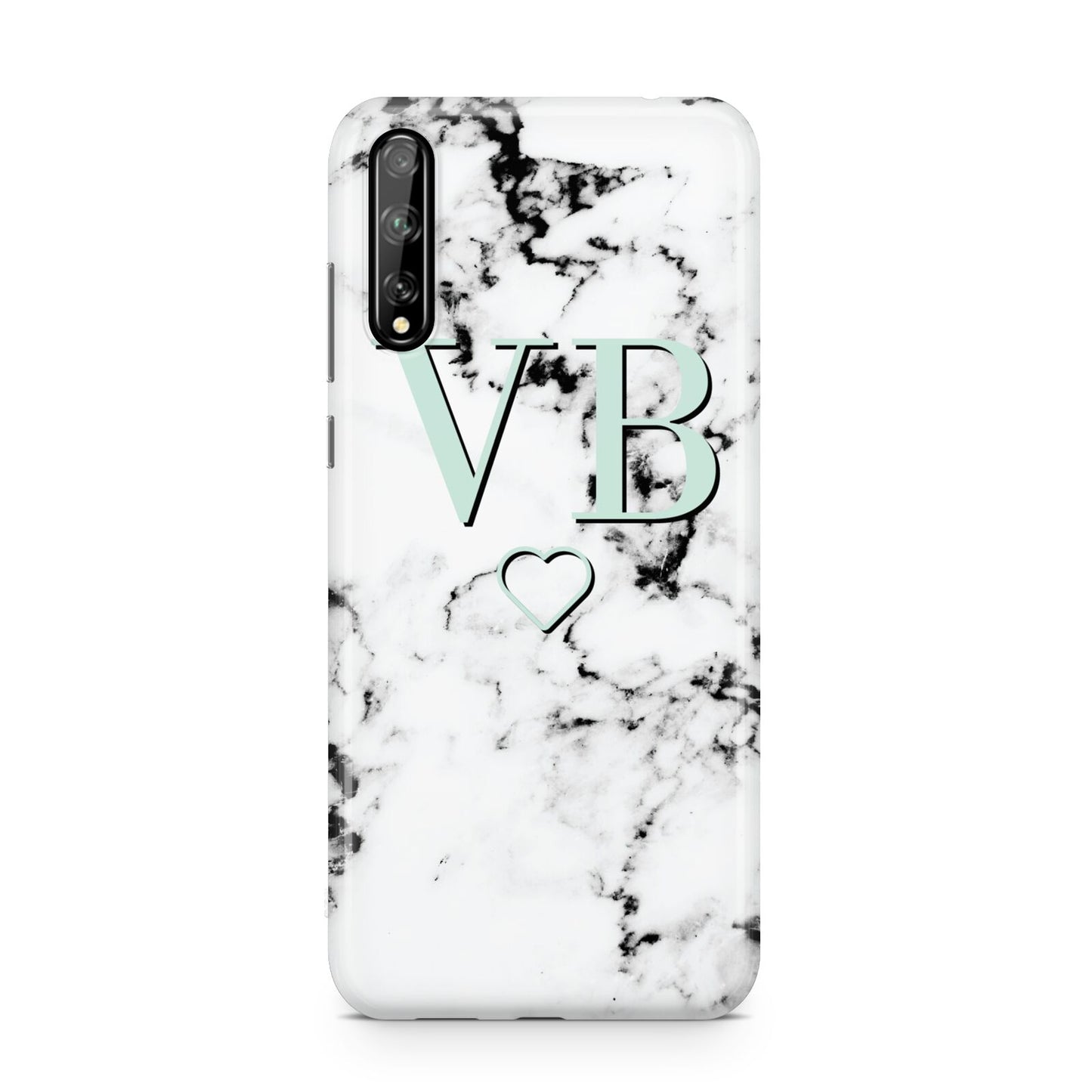 Personalised Mint Monogrammed Heart Marble Huawei Enjoy 10s Phone Case