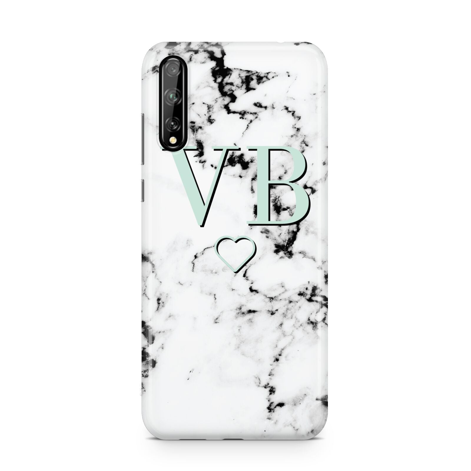 Personalised Mint Monogrammed Heart Marble Huawei Enjoy 10s Phone Case