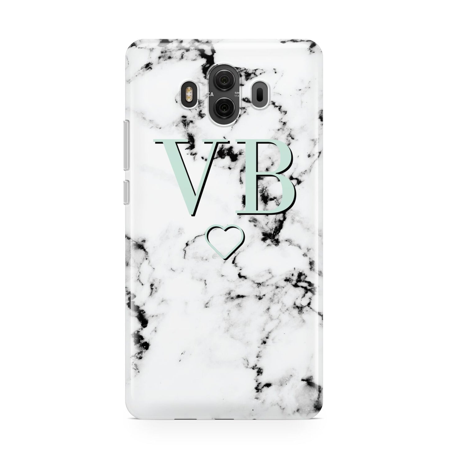 Personalised Mint Monogrammed Heart Marble Huawei Mate 10 Protective Phone Case