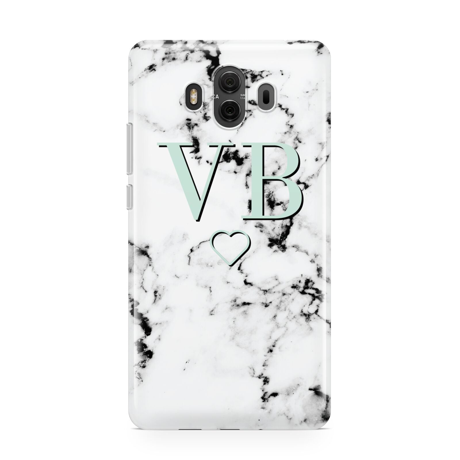 Personalised Mint Monogrammed Heart Marble Huawei Mate 10 Protective Phone Case