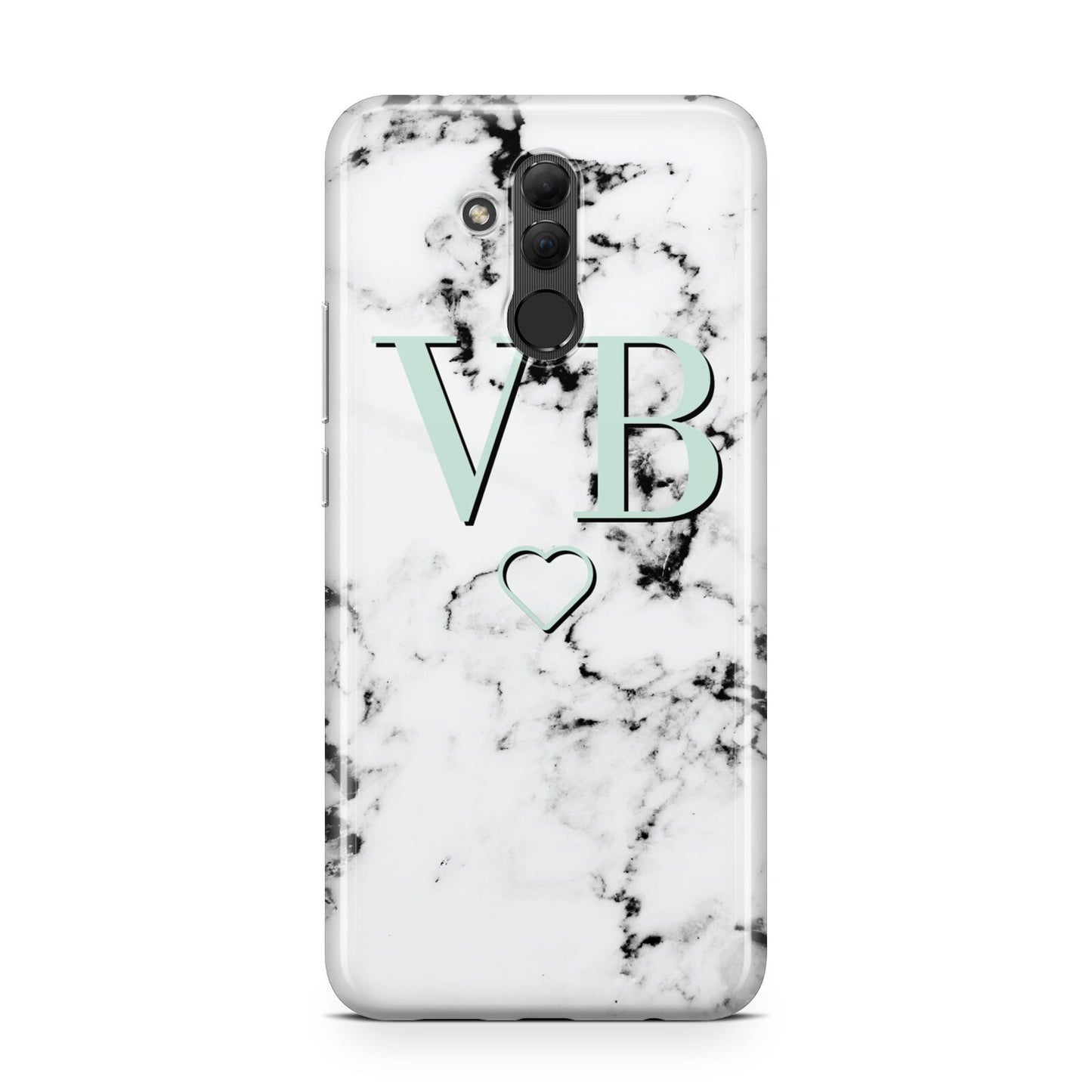 Personalised Mint Monogrammed Heart Marble Huawei Mate 20 Lite
