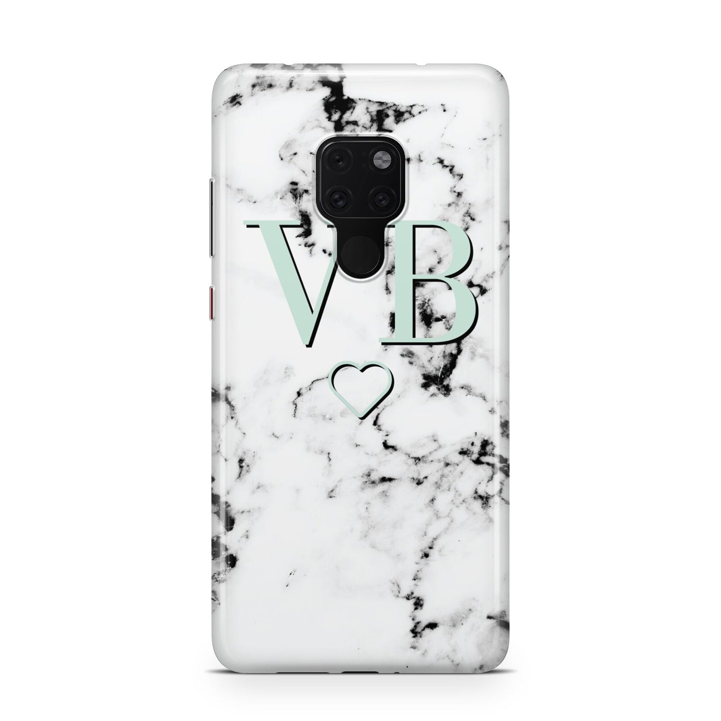 Personalised Mint Monogrammed Heart Marble Huawei Mate 20 Phone Case