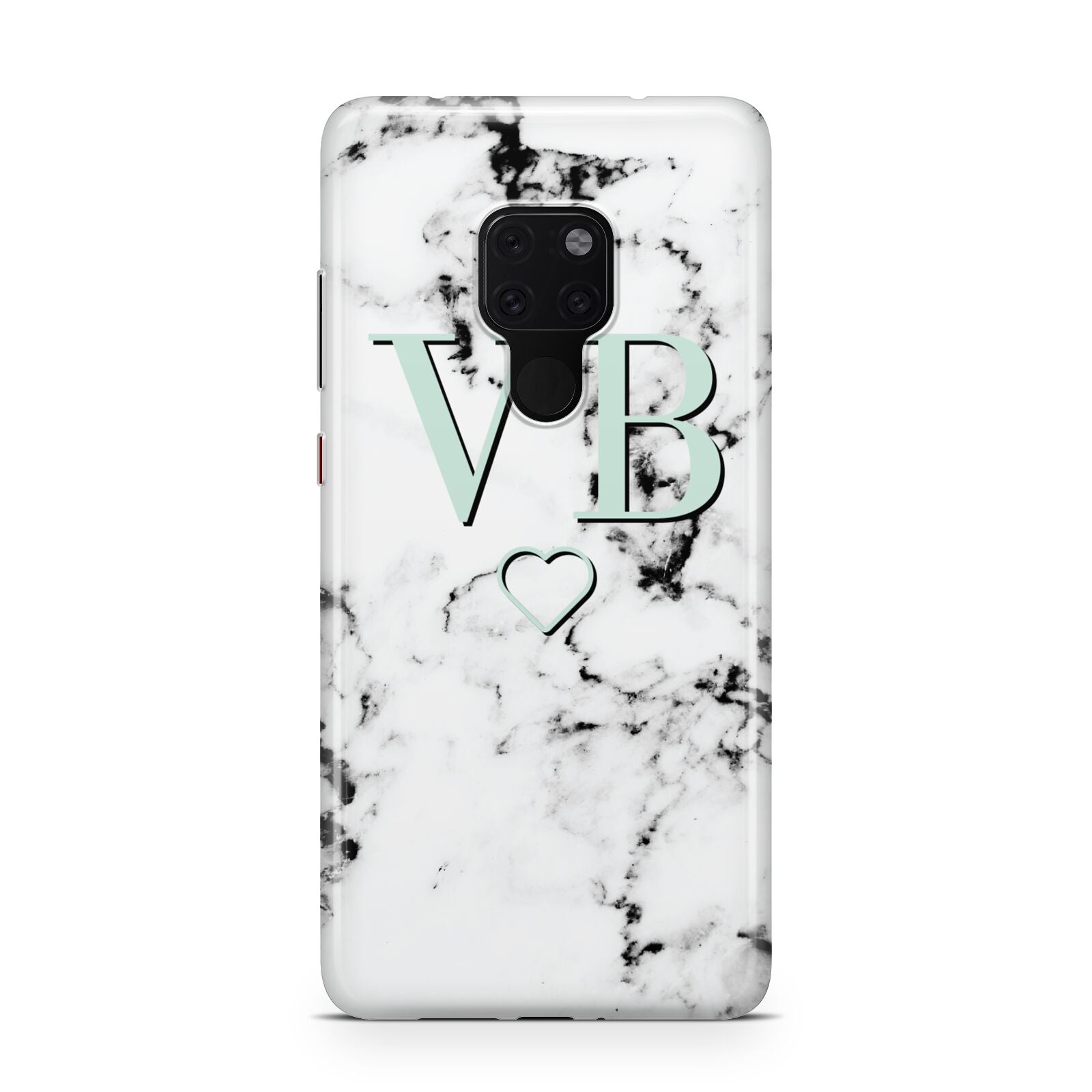 Personalised Mint Monogrammed Heart Marble Huawei Mate 20 Phone Case