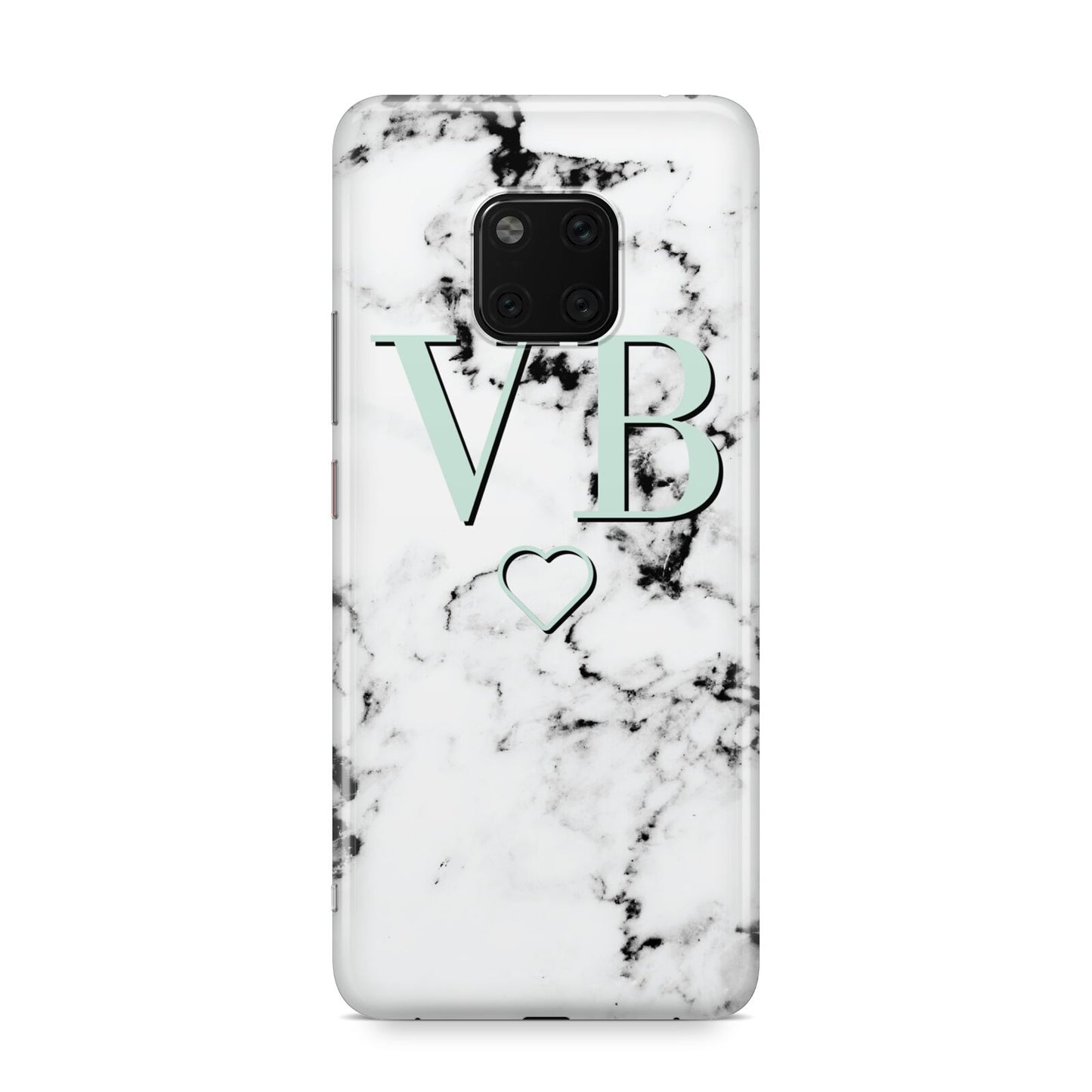 Personalised Mint Monogrammed Heart Marble Huawei Mate 20 Pro Phone Case
