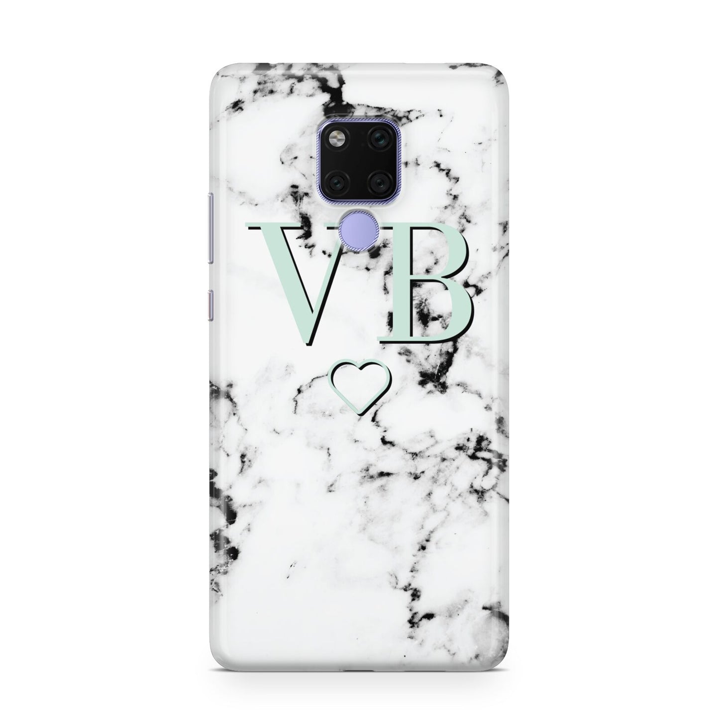 Personalised Mint Monogrammed Heart Marble Huawei Mate 20X Phone Case