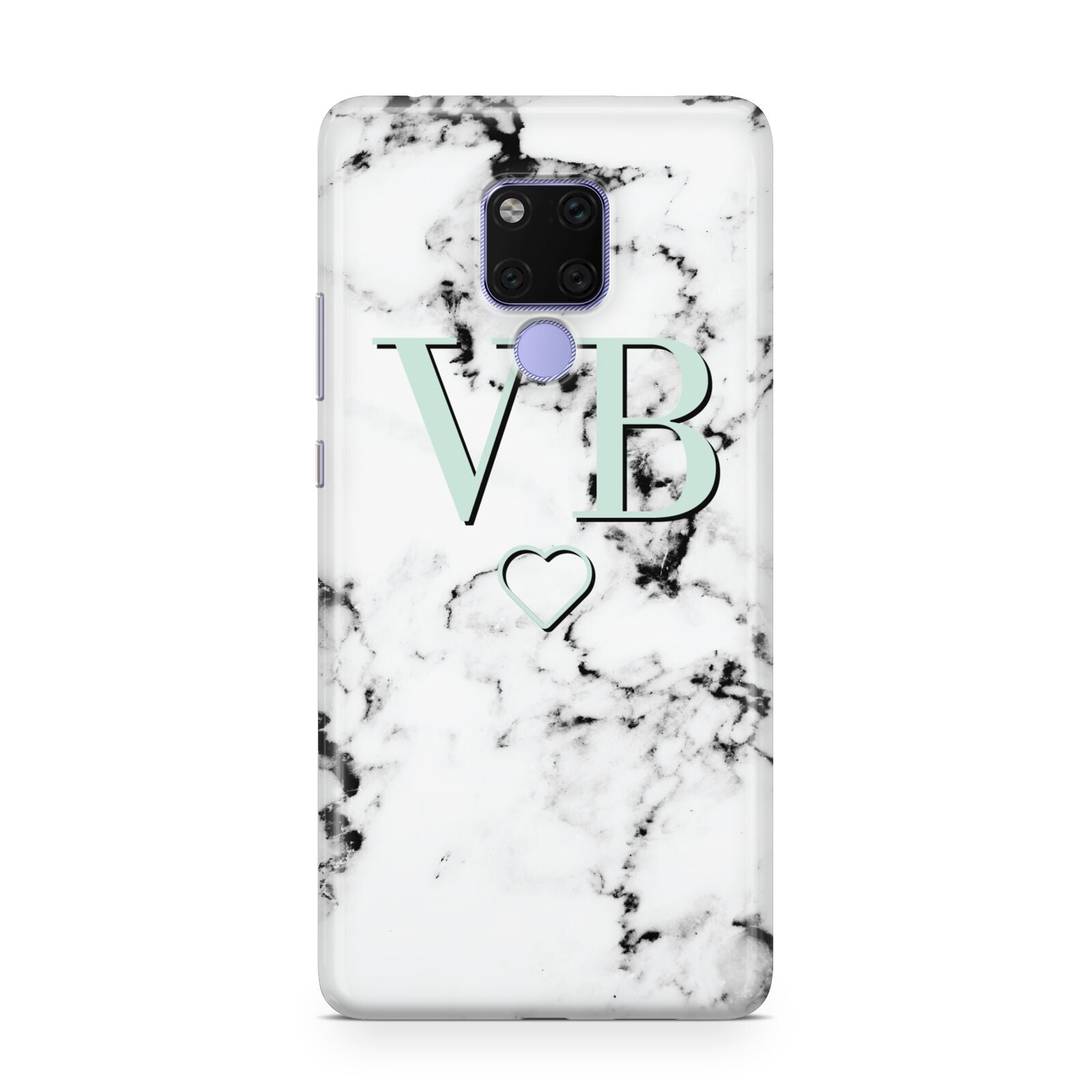 Personalised Mint Monogrammed Heart Marble Huawei Mate 20X Phone Case