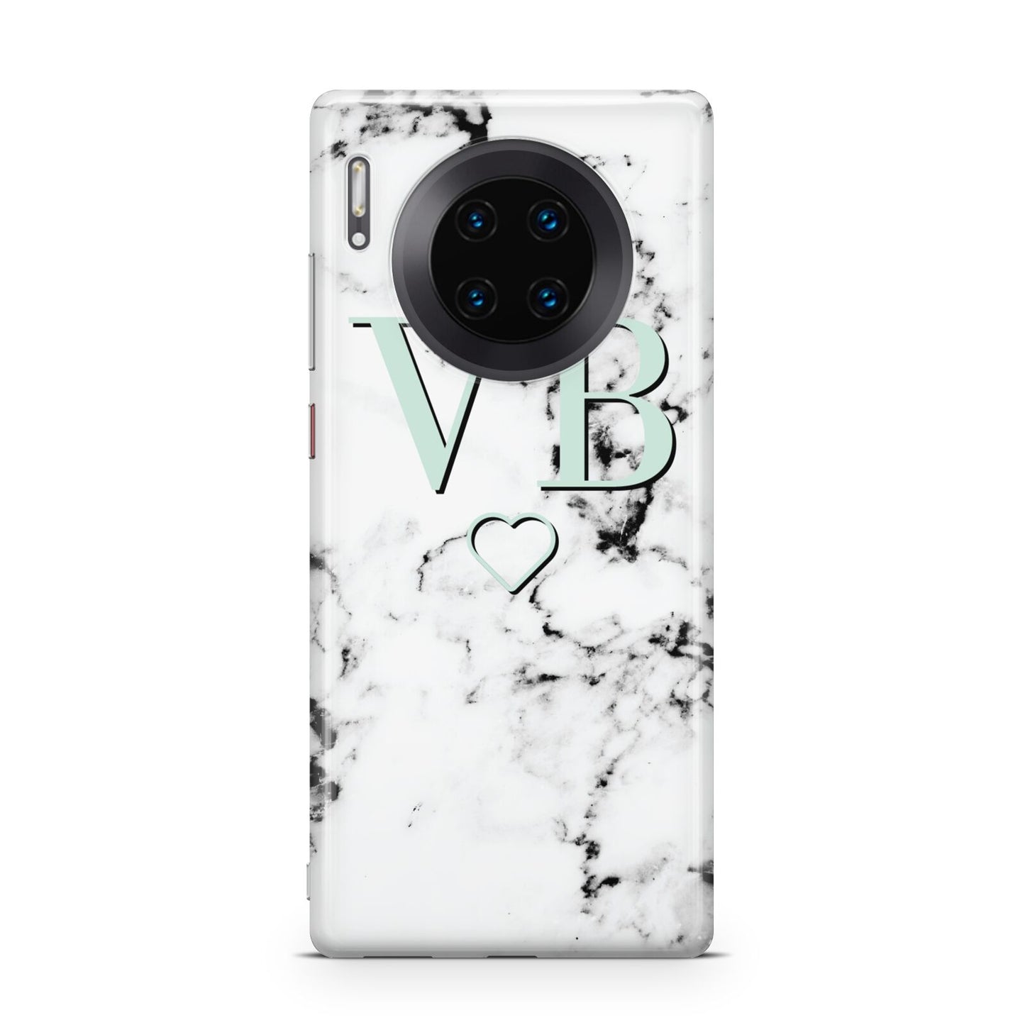 Personalised Mint Monogrammed Heart Marble Huawei Mate 30 Pro Phone Case