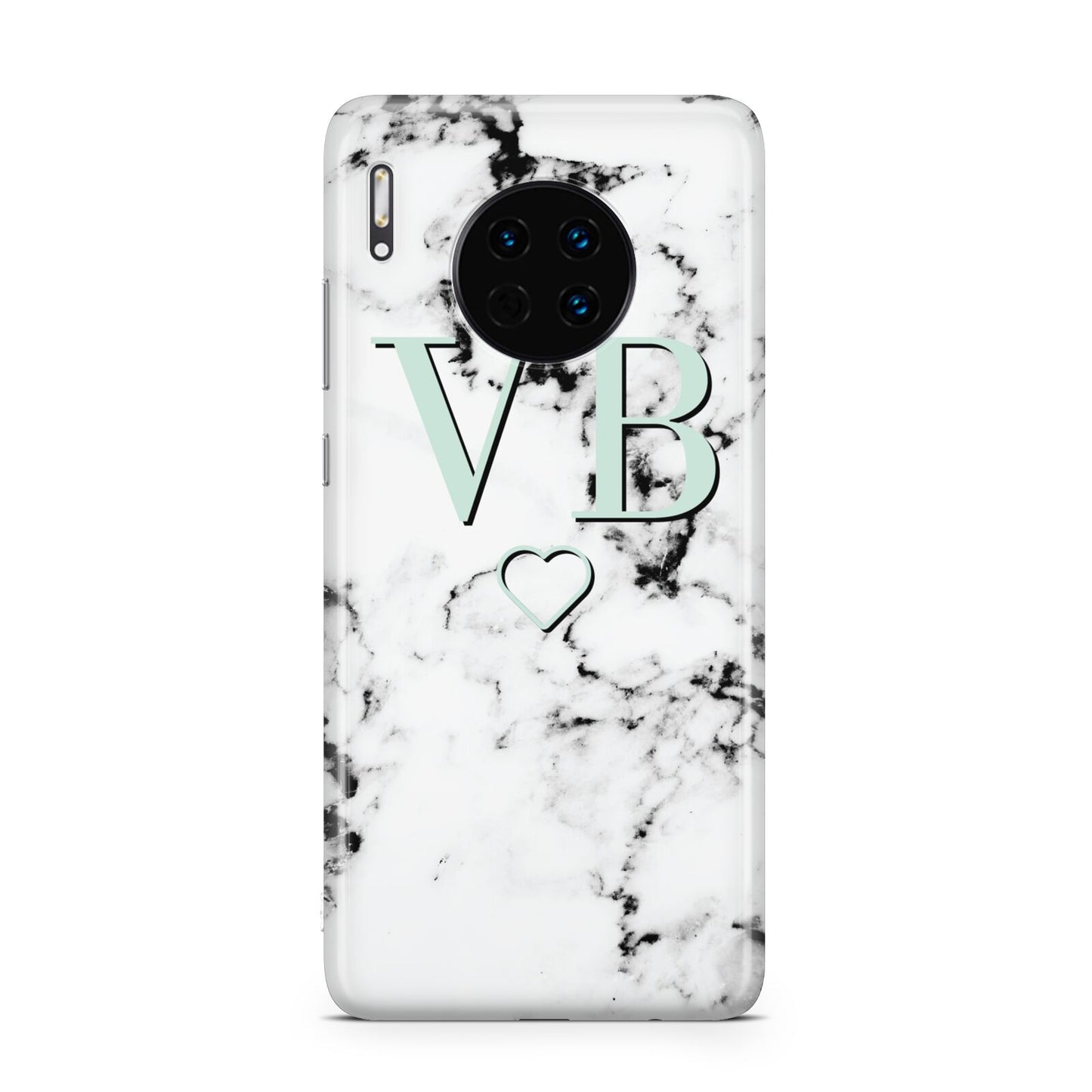 Personalised Mint Monogrammed Heart Marble Huawei Mate 30