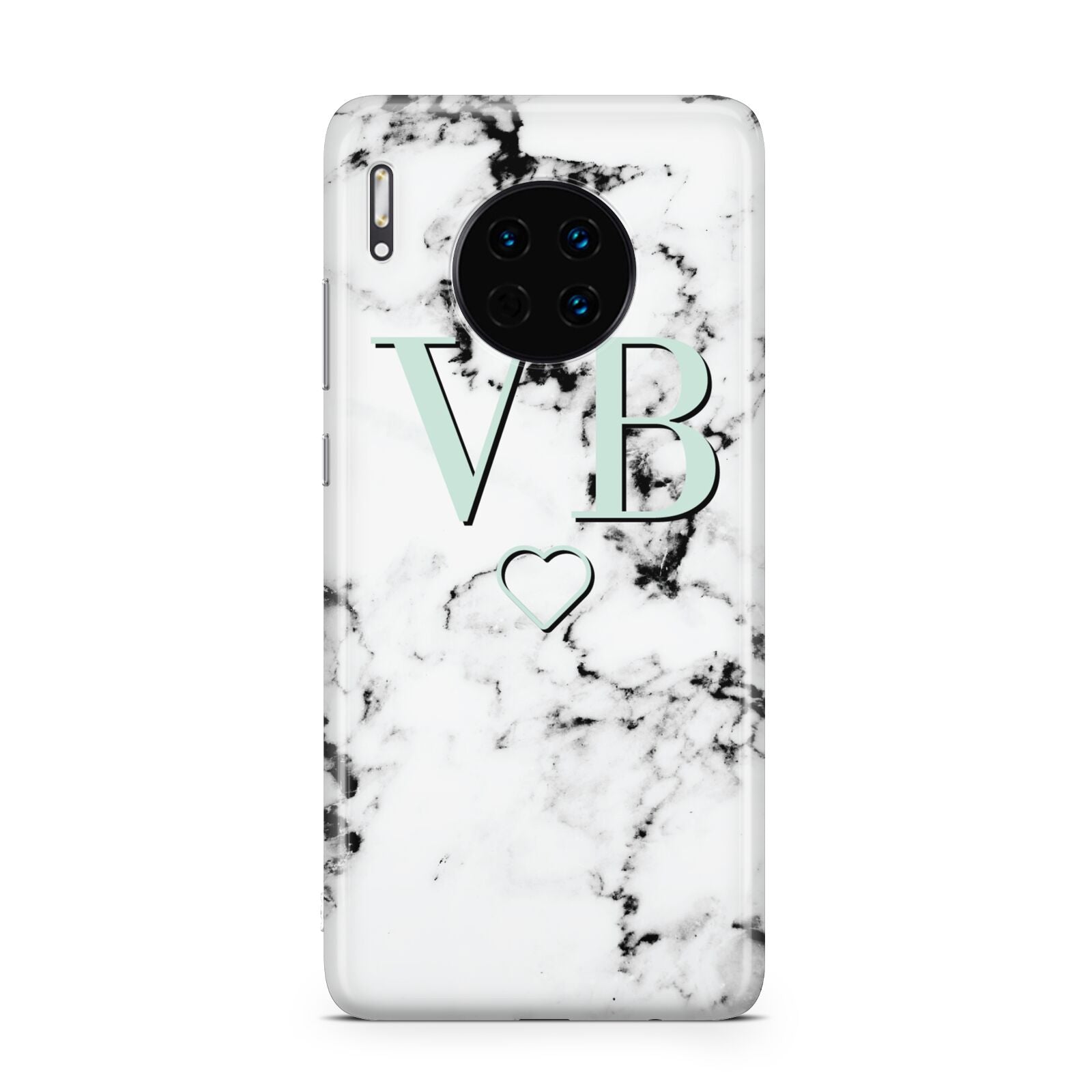 Personalised Mint Monogrammed Heart Marble Huawei Mate 30