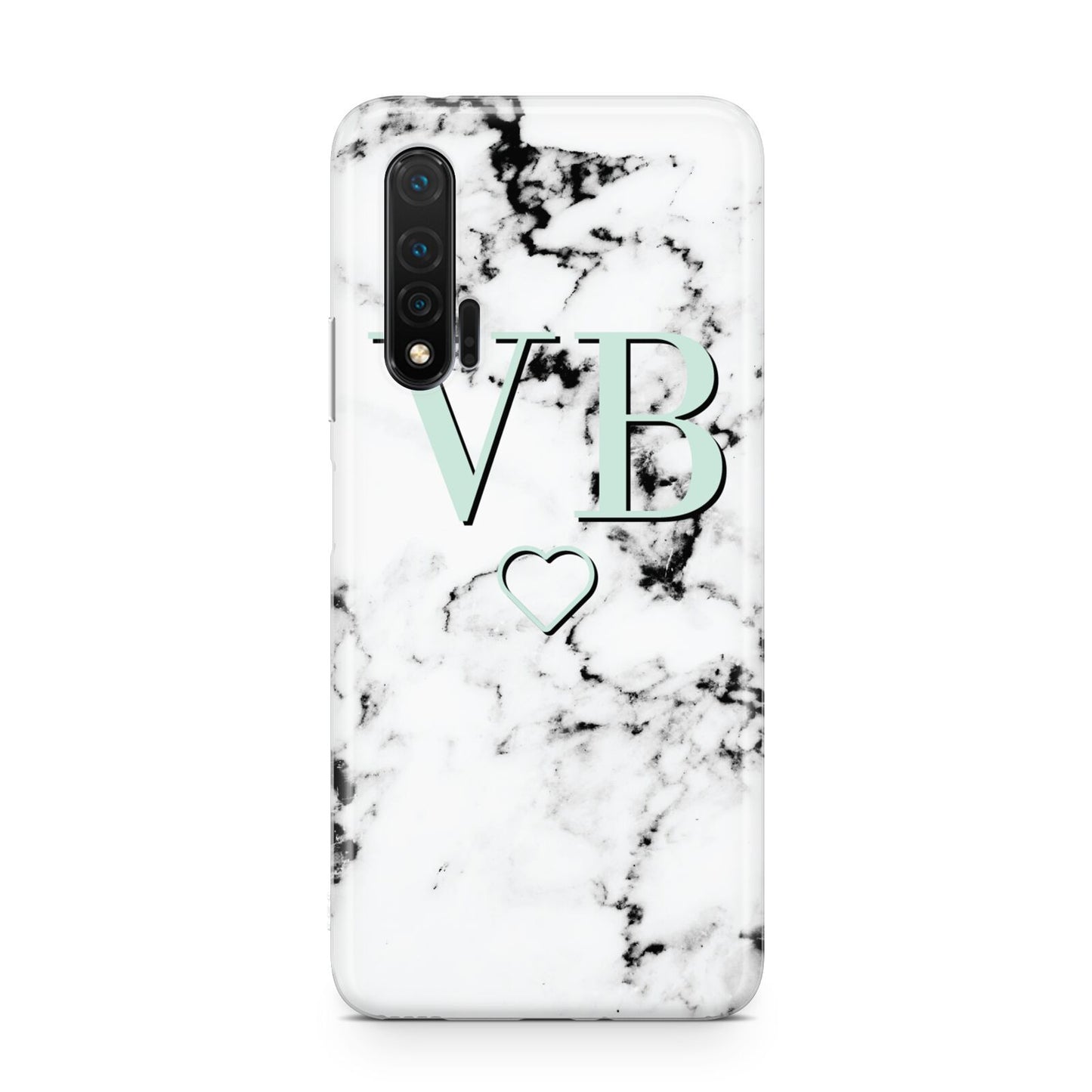 Personalised Mint Monogrammed Heart Marble Huawei Nova 6 Phone Case