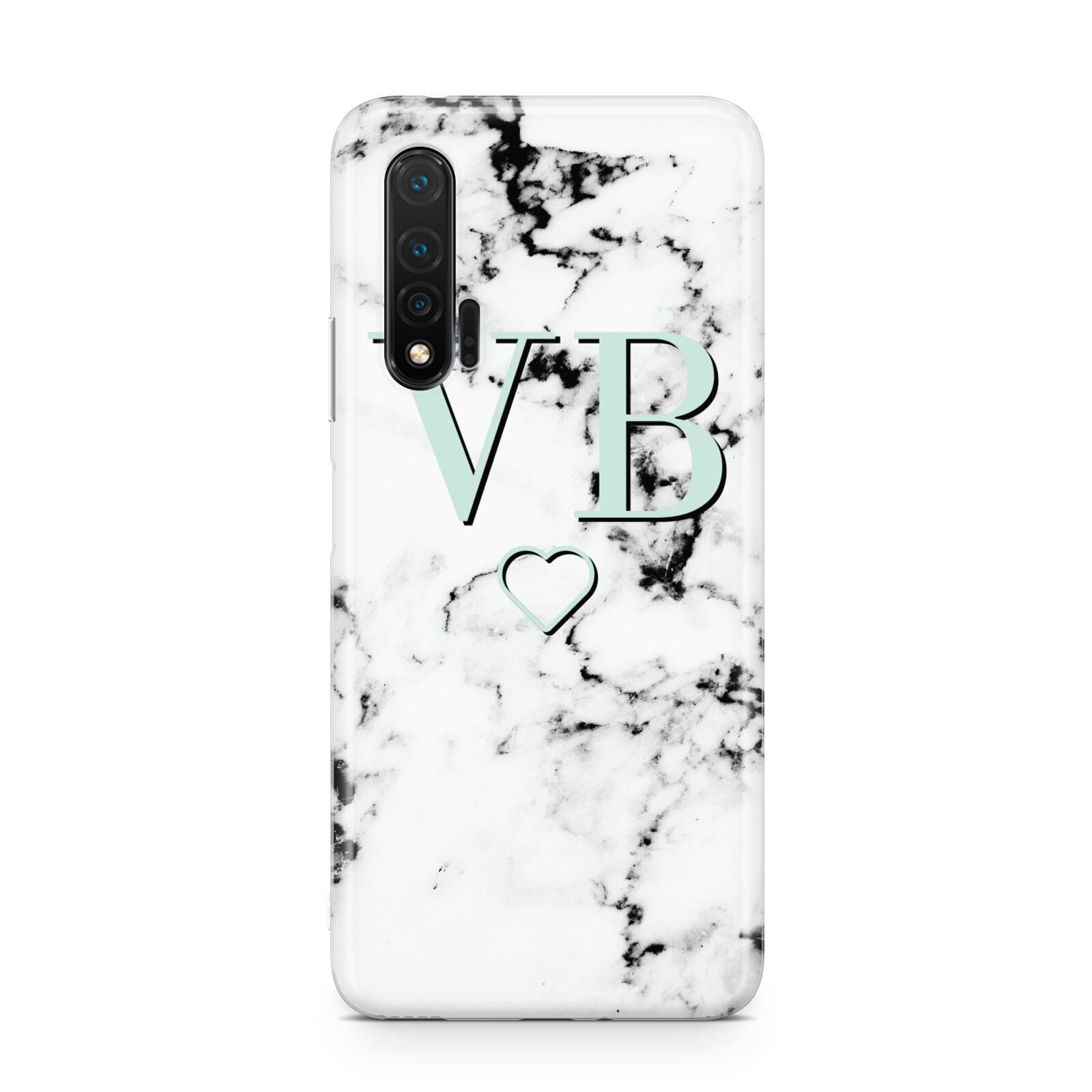 Personalised Mint Monogrammed Heart Marble Huawei Nova 6 Phone Case