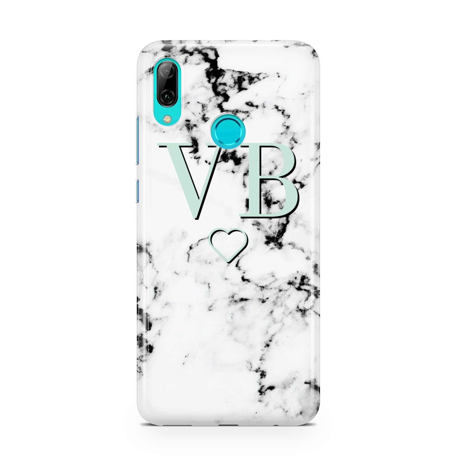 Personalised Mint Monogrammed Heart Marble Huawei P Smart 2019 Case