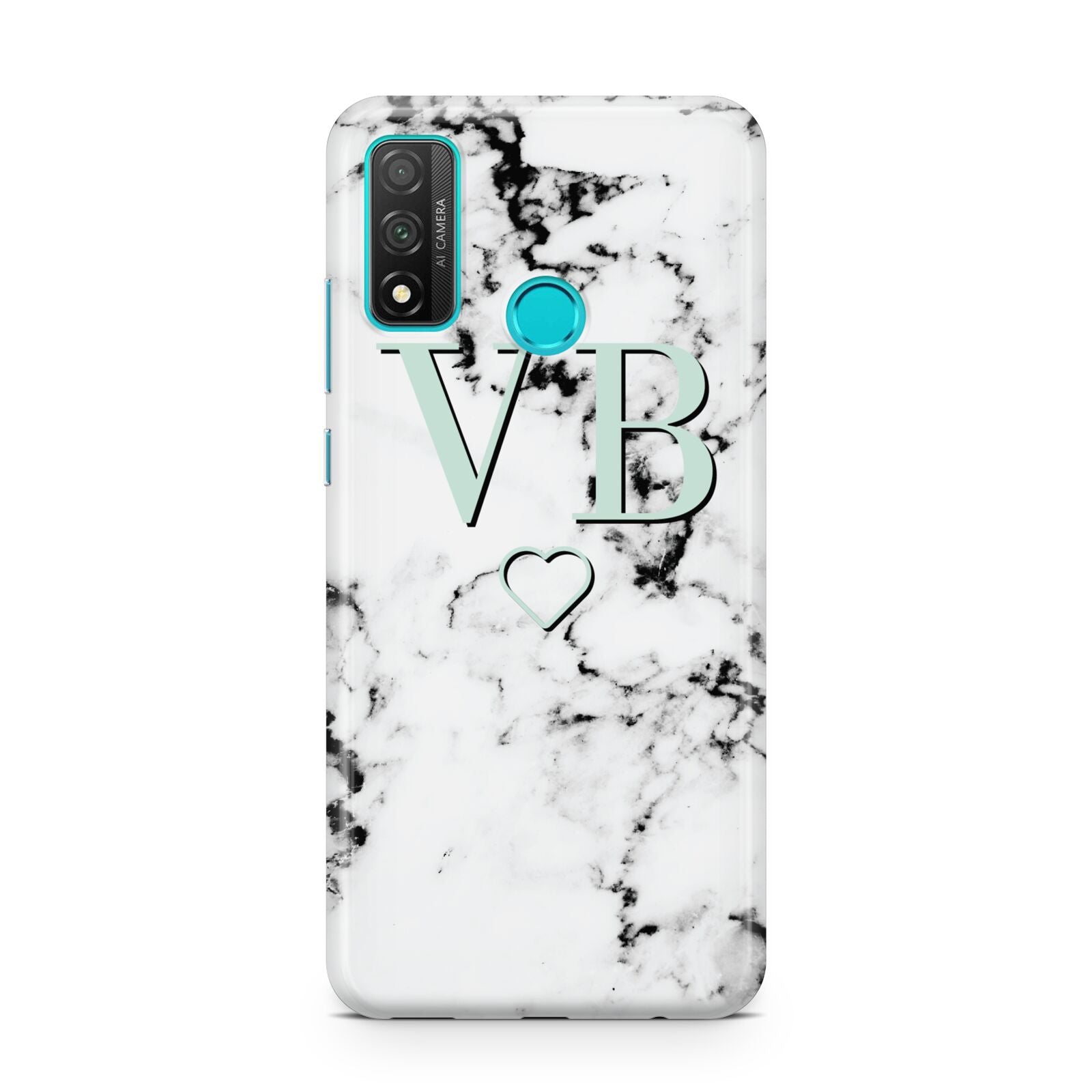 Personalised Mint Monogrammed Heart Marble Huawei P Smart 2020