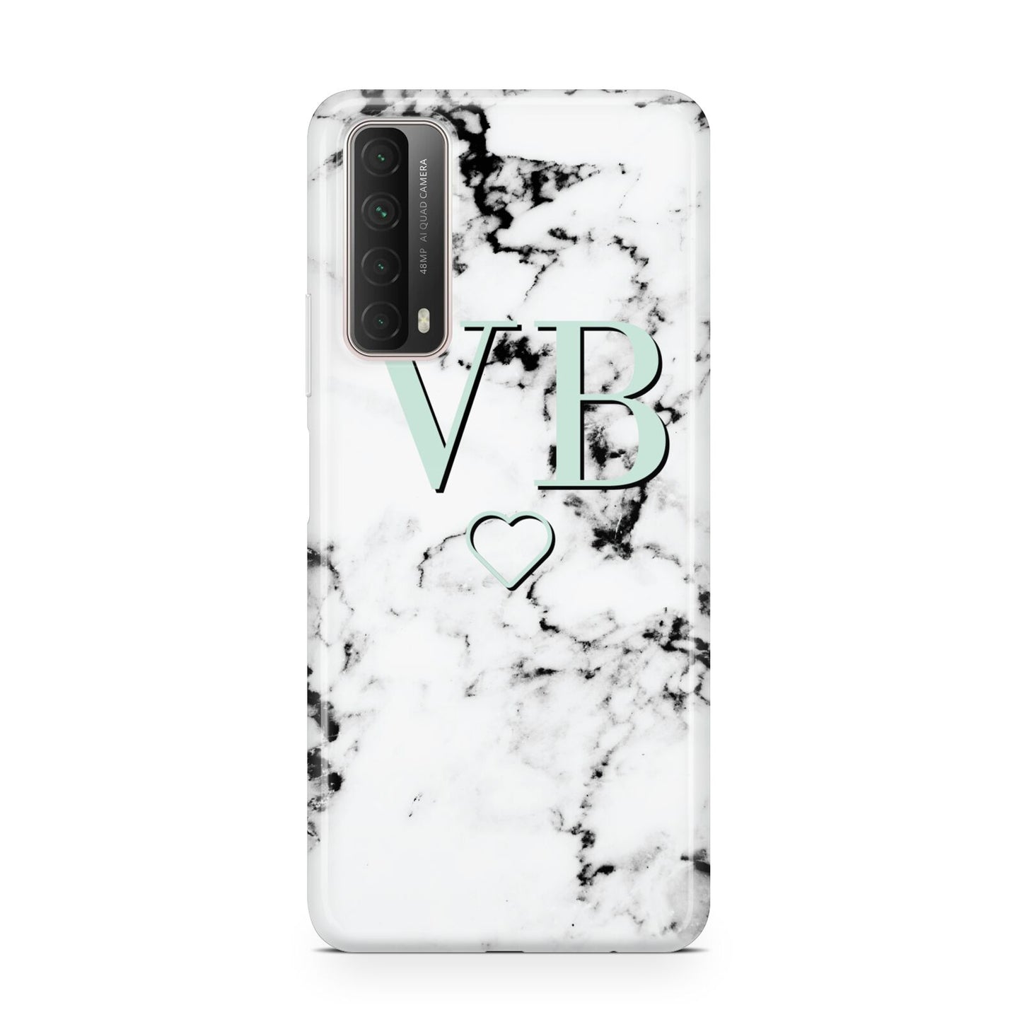 Personalised Mint Monogrammed Heart Marble Huawei P Smart 2021