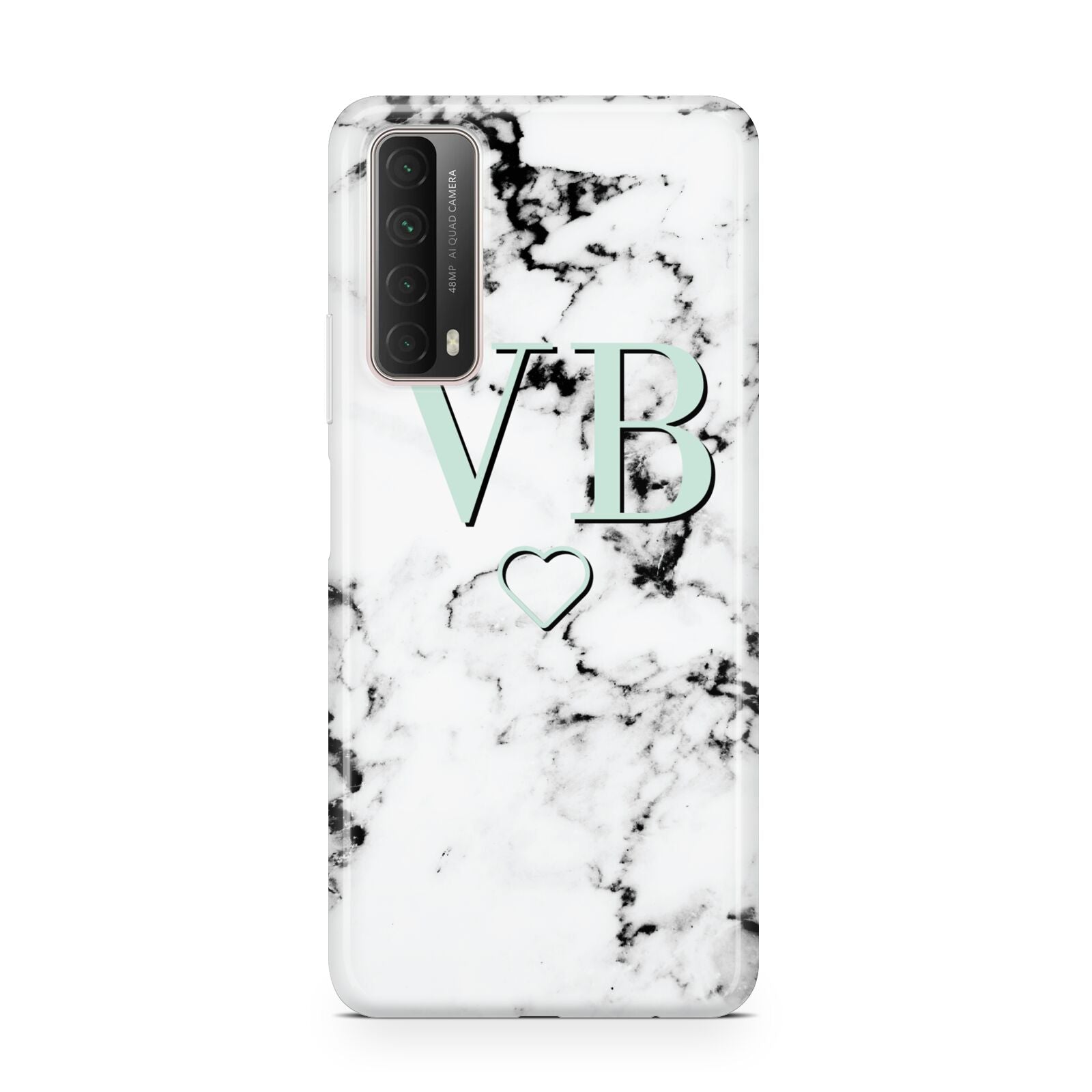 Personalised Mint Monogrammed Heart Marble Huawei P Smart 2021