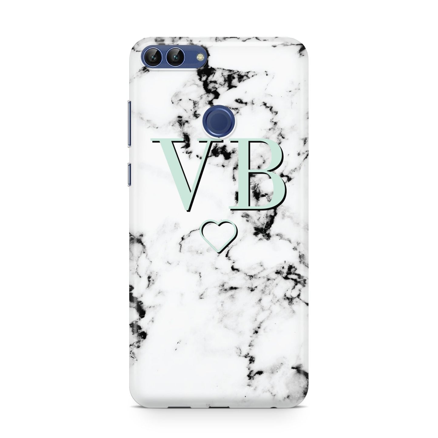 Personalised Mint Monogrammed Heart Marble Huawei P Smart Case
