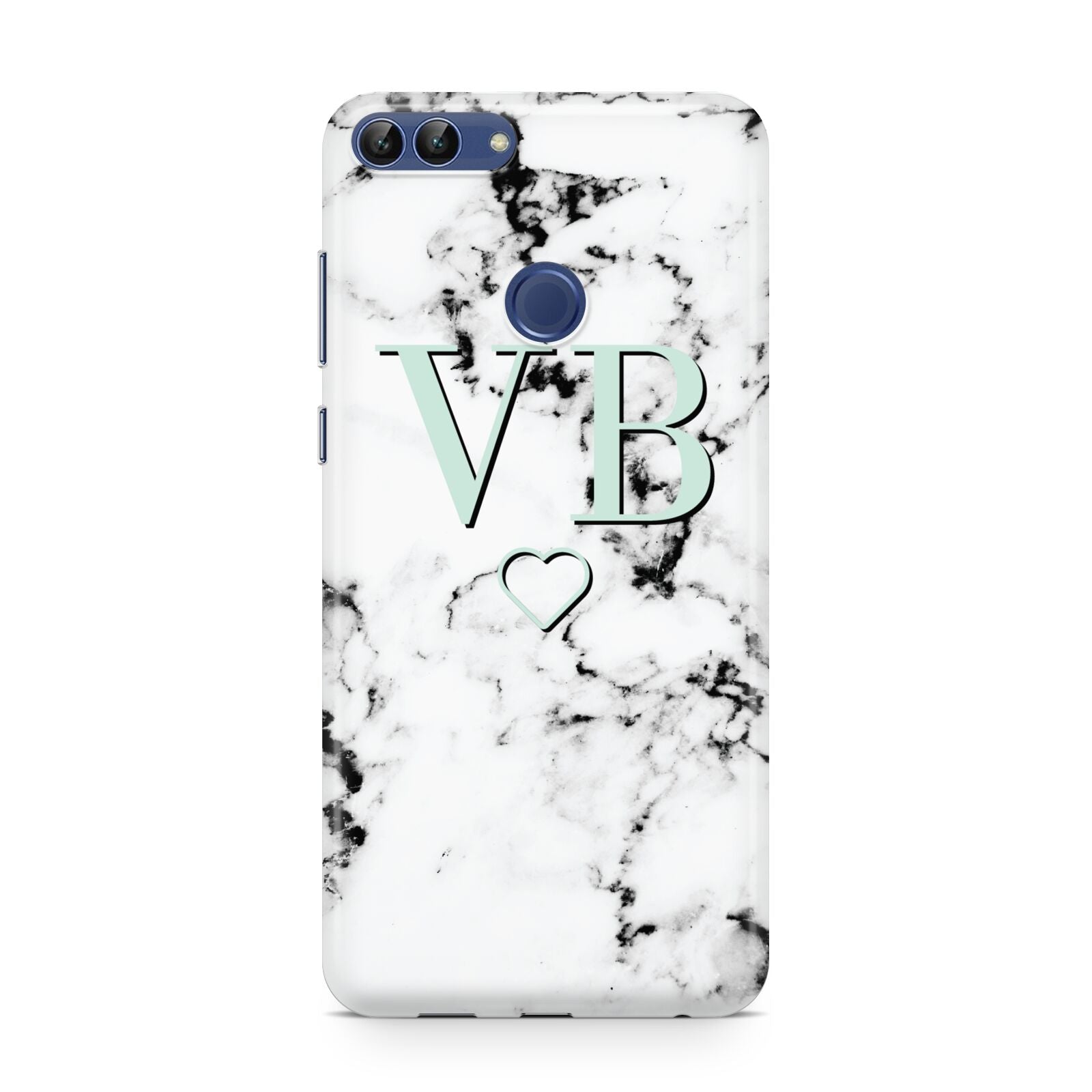 Personalised Mint Monogrammed Heart Marble Huawei P Smart Case