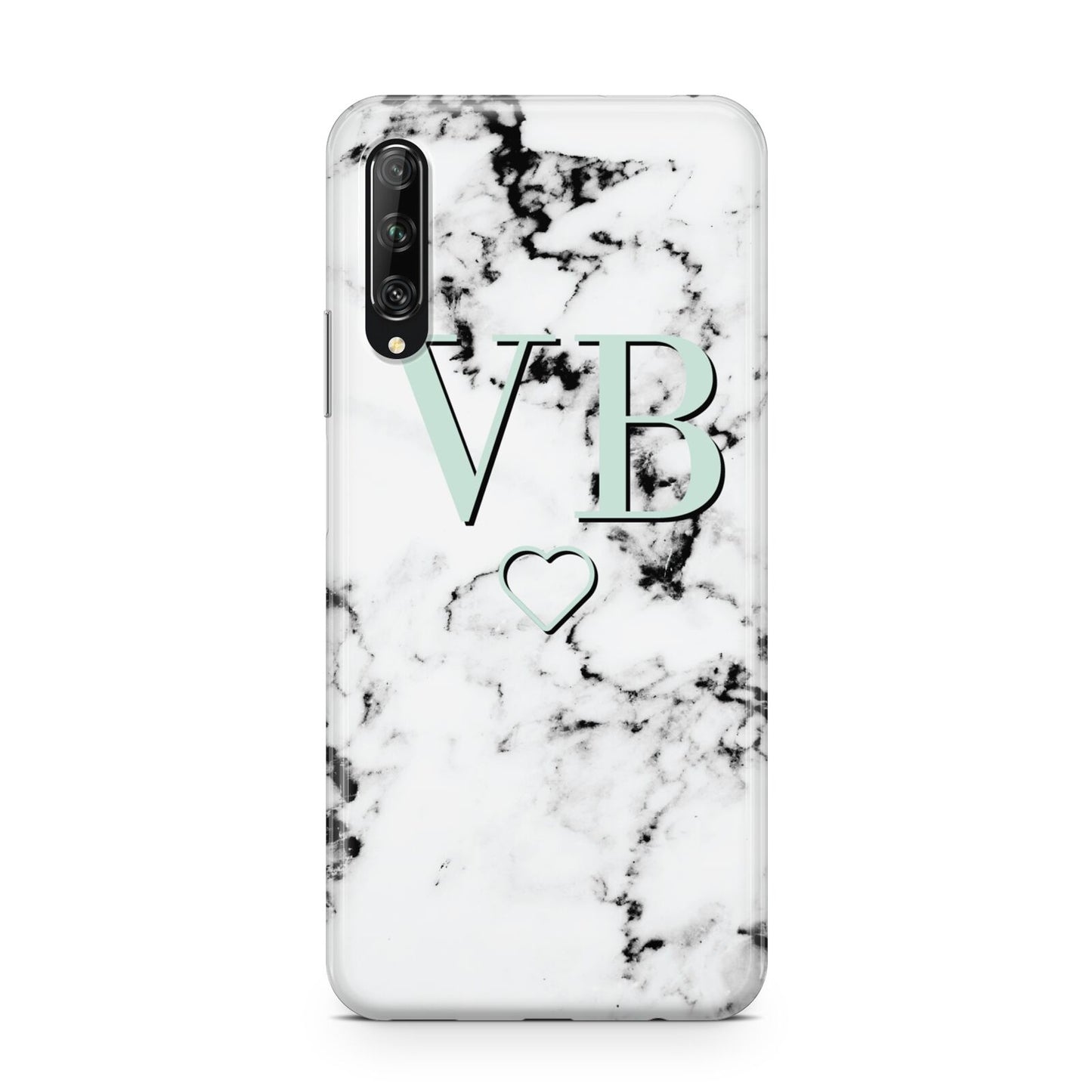 Personalised Mint Monogrammed Heart Marble Huawei P Smart Pro 2019