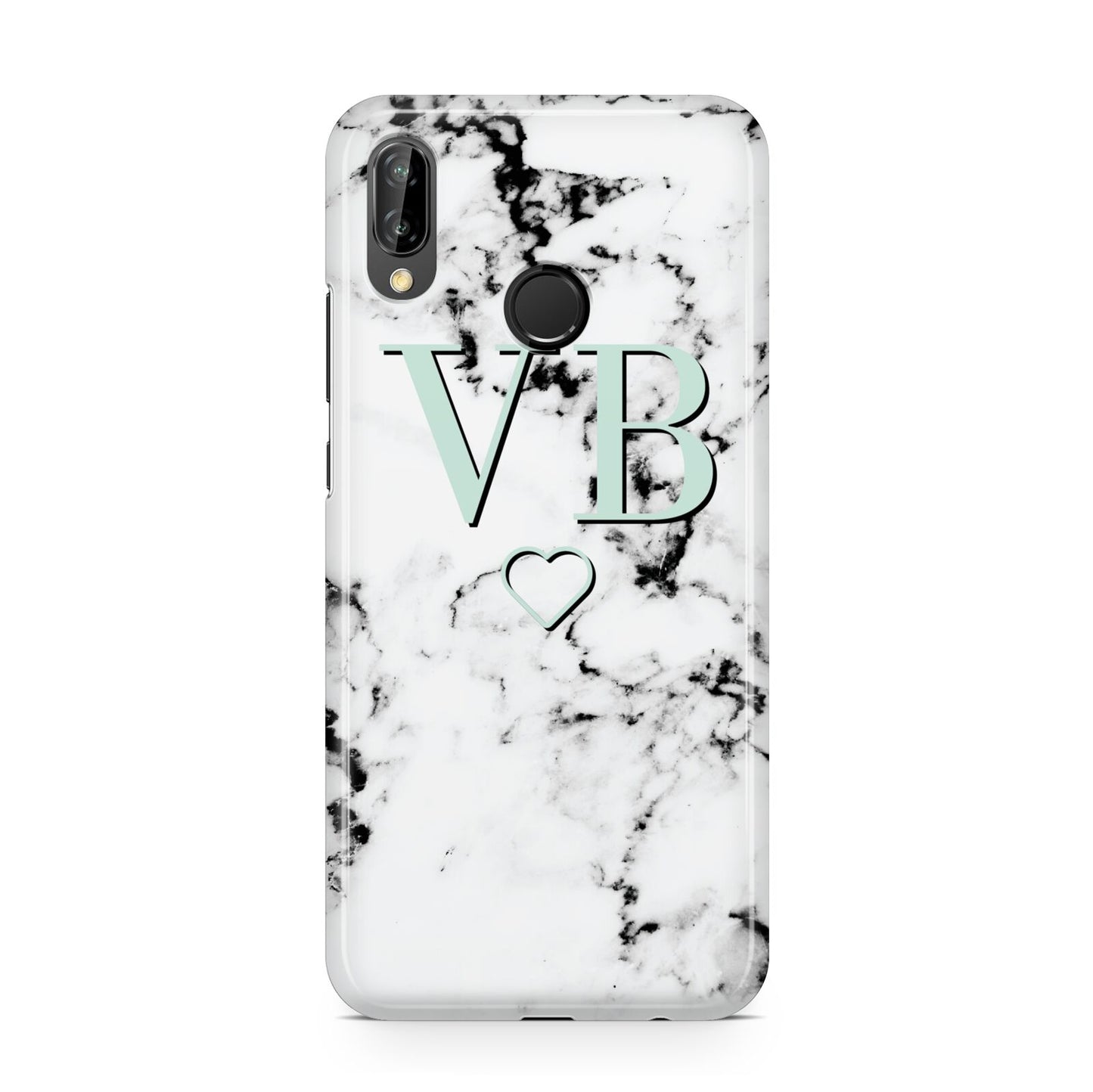Personalised Mint Monogrammed Heart Marble Huawei P20 Lite Phone Case