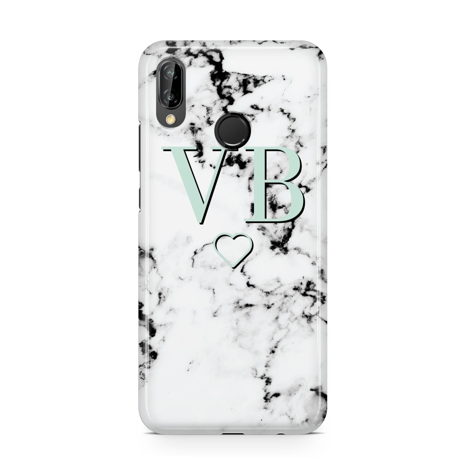 Personalised Mint Monogrammed Heart Marble Huawei P20 Lite Phone Case