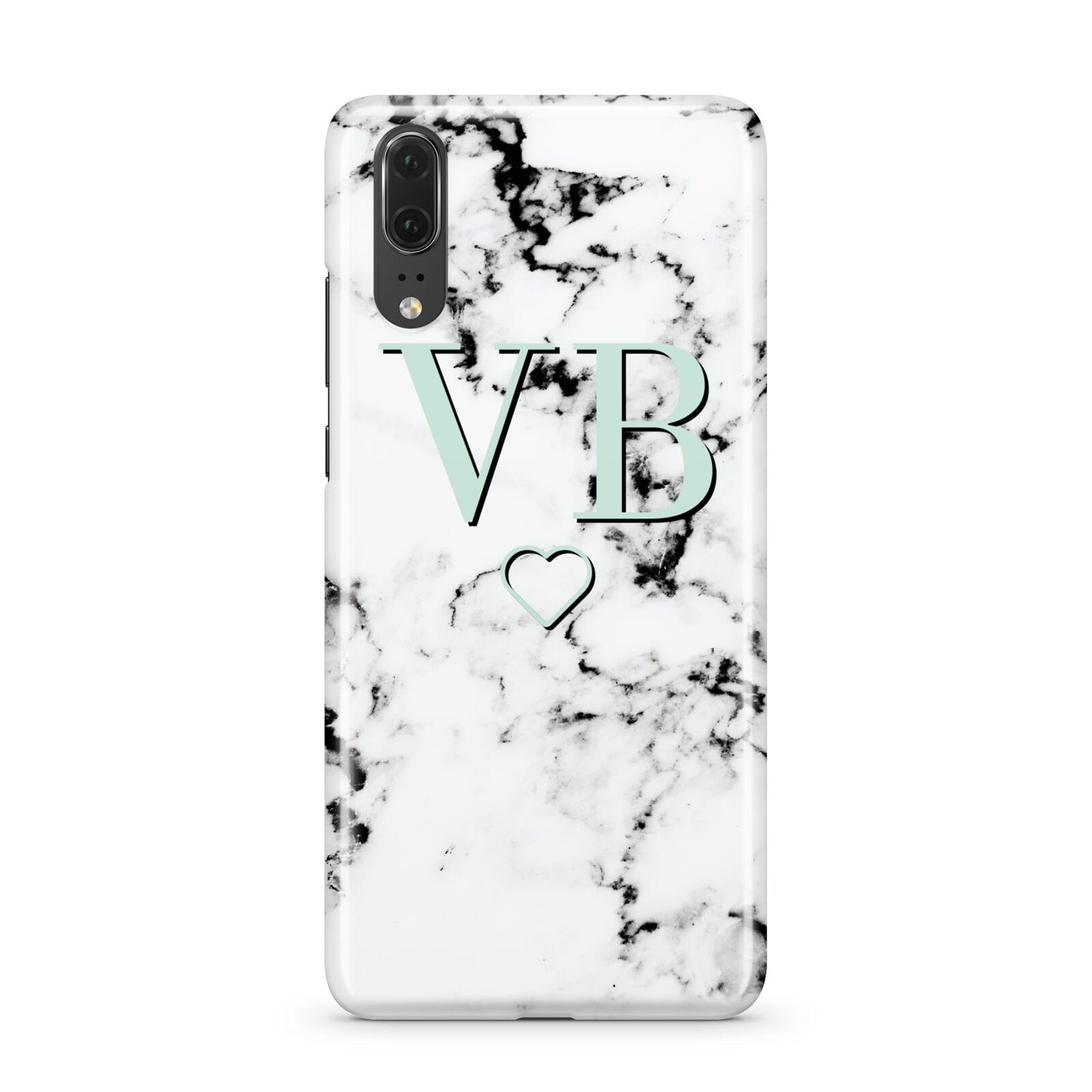 Personalised Mint Monogrammed Heart Marble Huawei P20 Phone Case