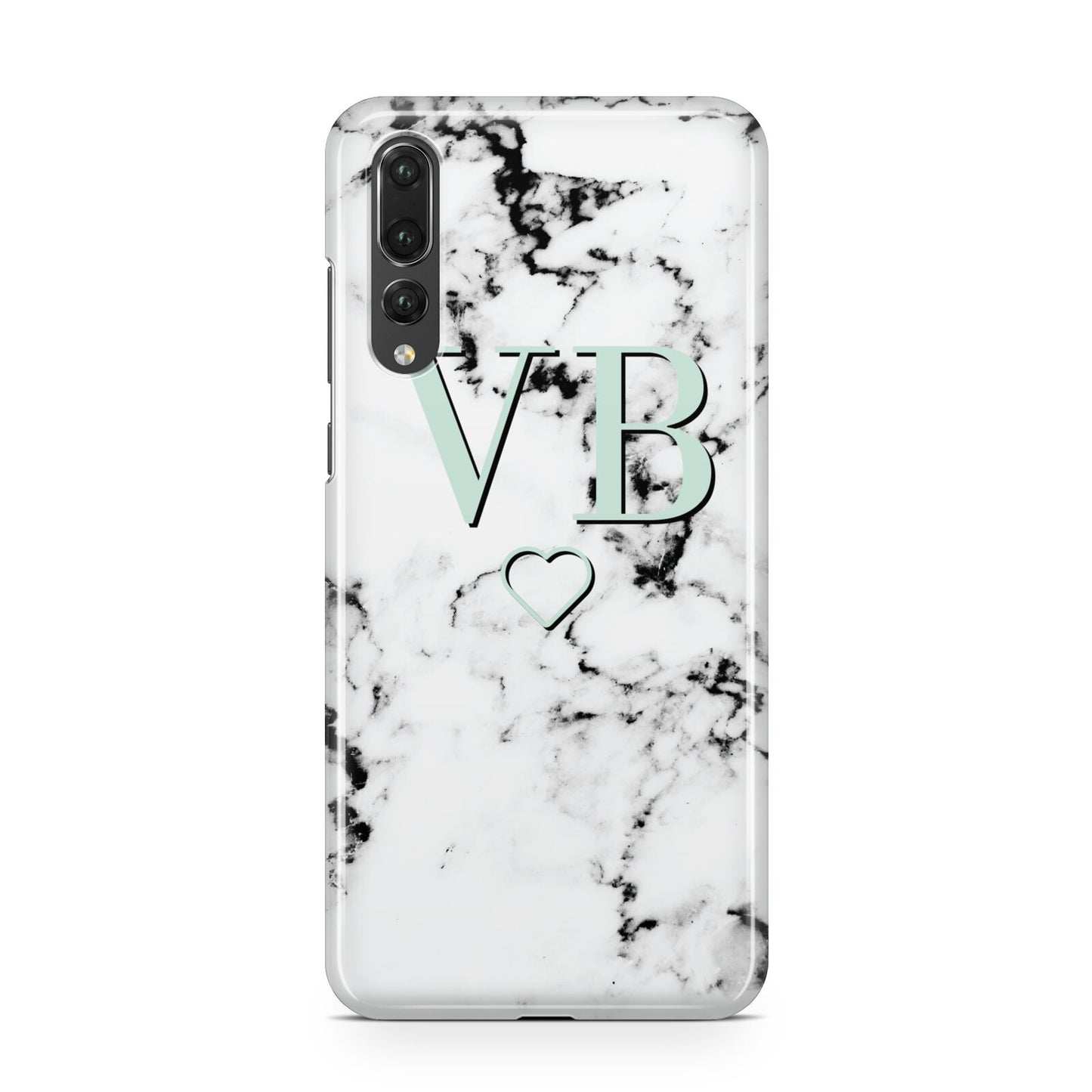 Personalised Mint Monogrammed Heart Marble Huawei P20 Pro Phone Case