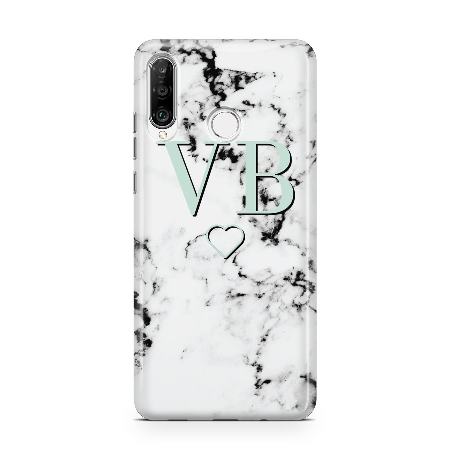 Personalised Mint Monogrammed Heart Marble Huawei P30 Lite Phone Case